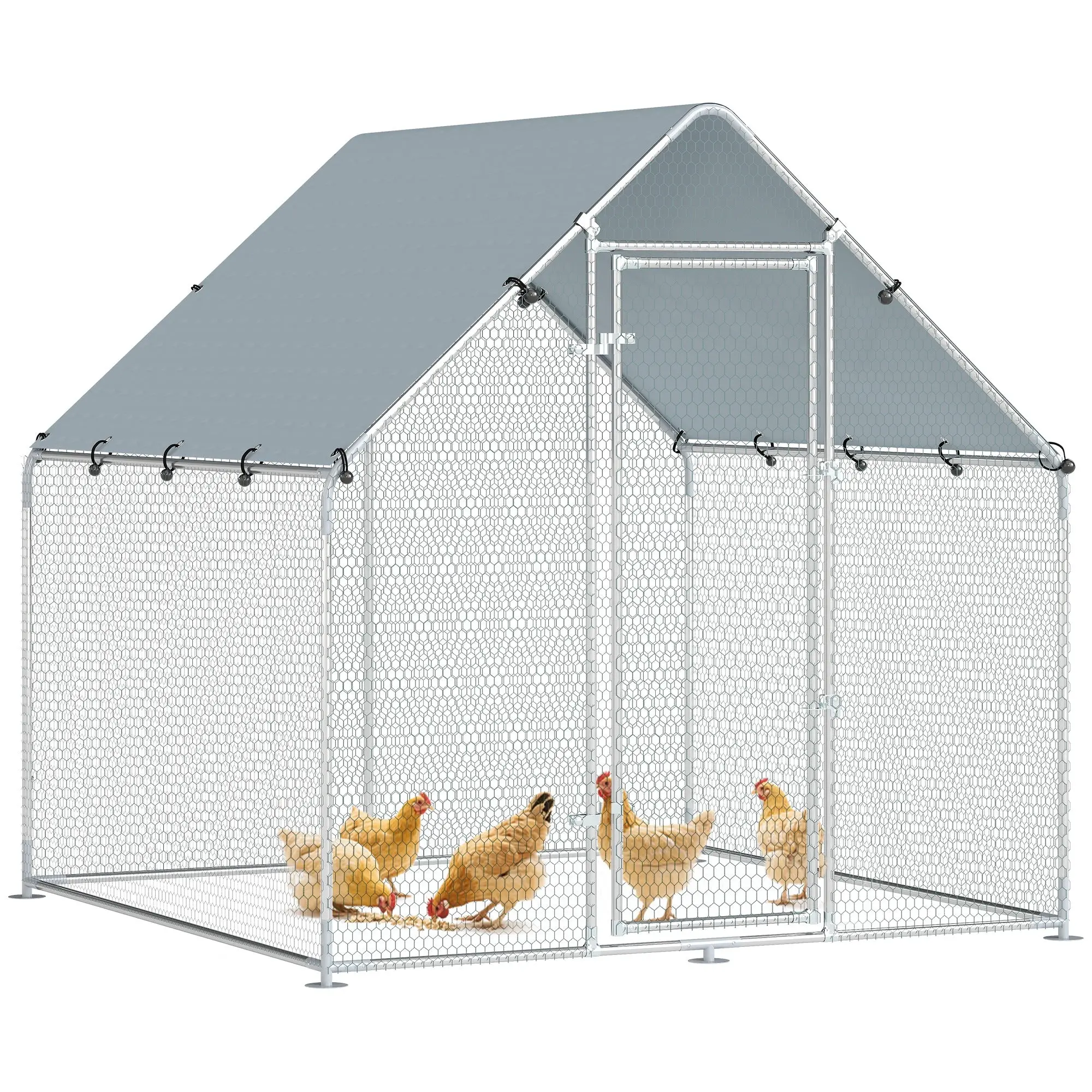 Walk In Chicken Run Large Metal Chicken Coop with Roof Galvanized Poultry Cage Lockable Door Outdoor Chicken Pen for Chickens Ducks Rabbits 2x2x2m