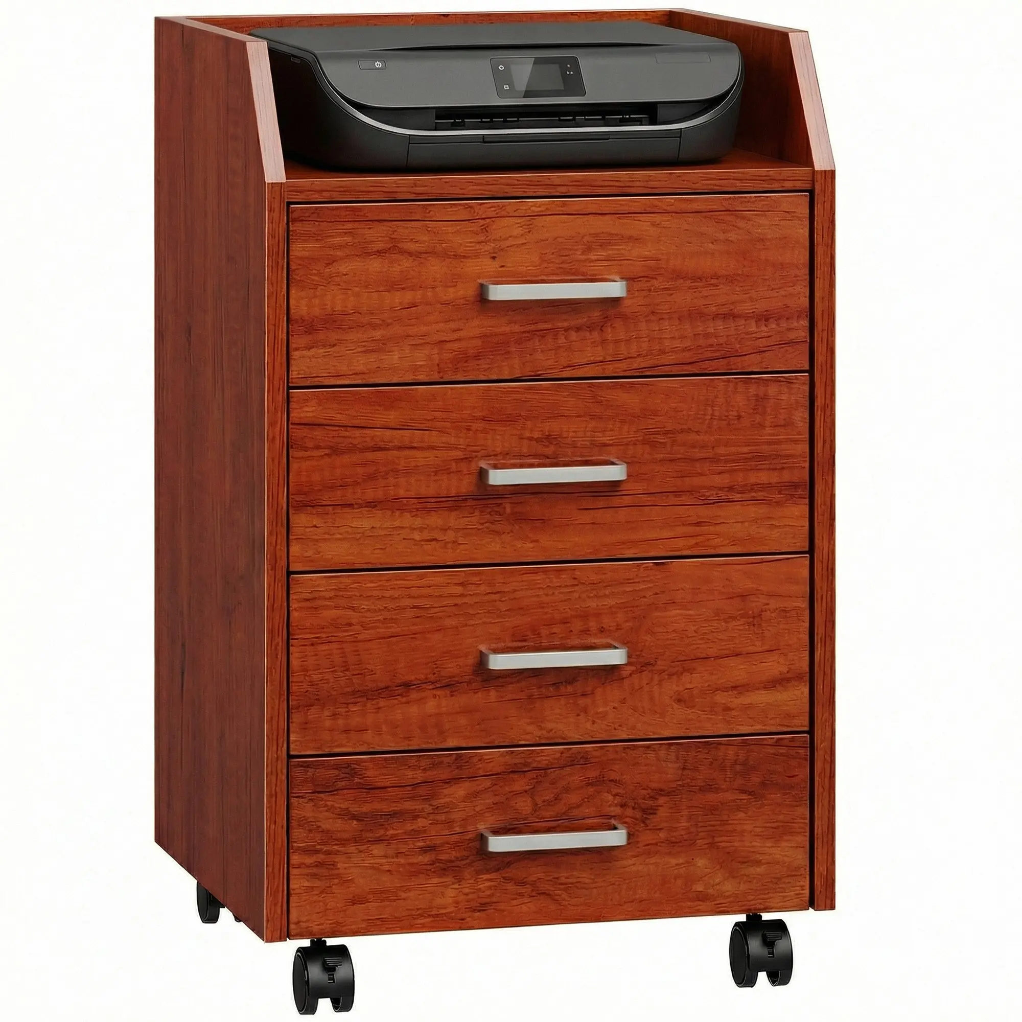Rolling Desk Drawer Unit, 4-Drawer Office Cabinet, Mobile File Cabinet for Study & Living Room, Under-Desk Storage, 40 x 36 x 65 cm (Brown)