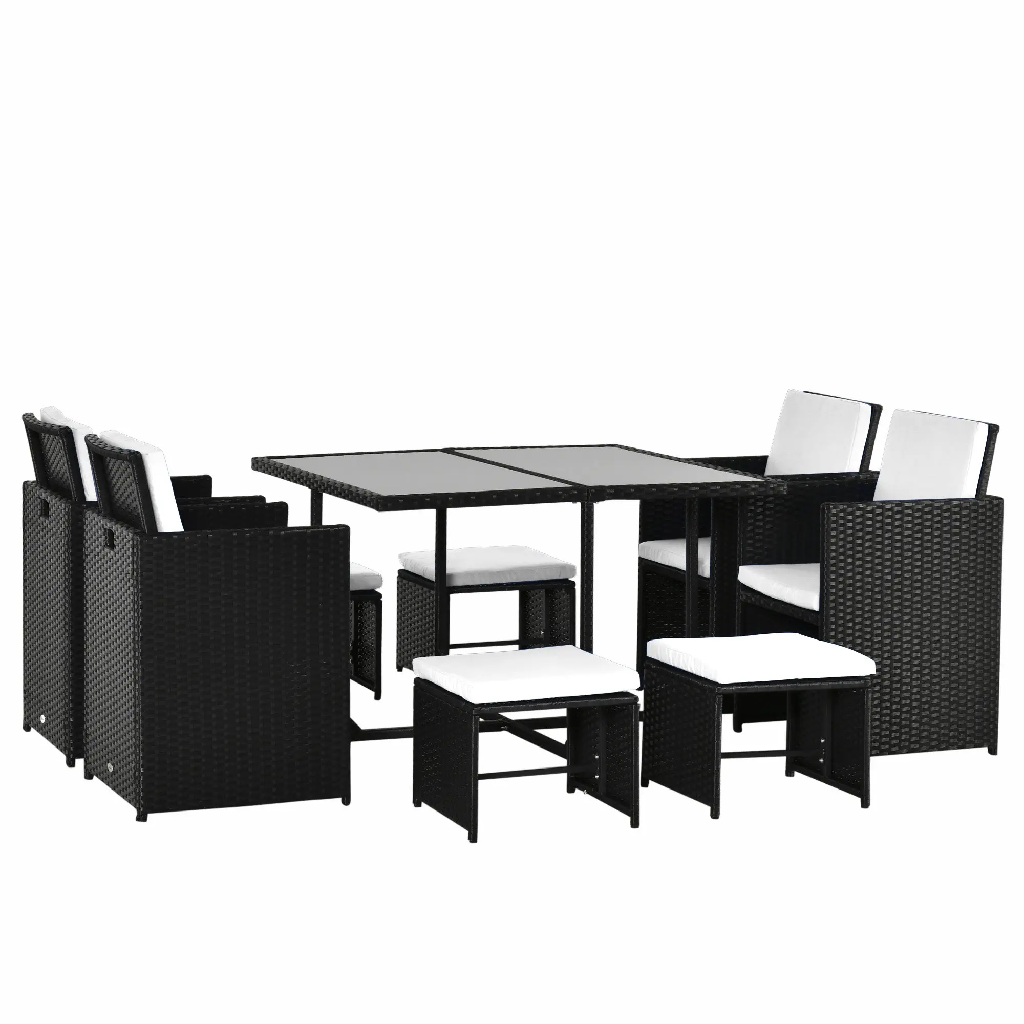 9 pcs. Poly Rattan Garden Furniture Rattan Garden Set Dining Group Set including Cushions Black 43 x 43 x 28 inches