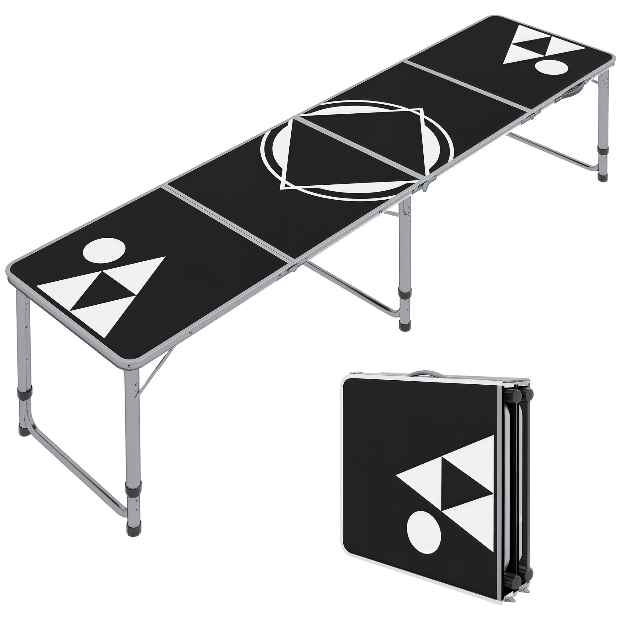 Outsunny Beer Pong Bord - Foldbart Campingbord 240 x 60 cm, Justerbar Højde, Aluminium, Sort