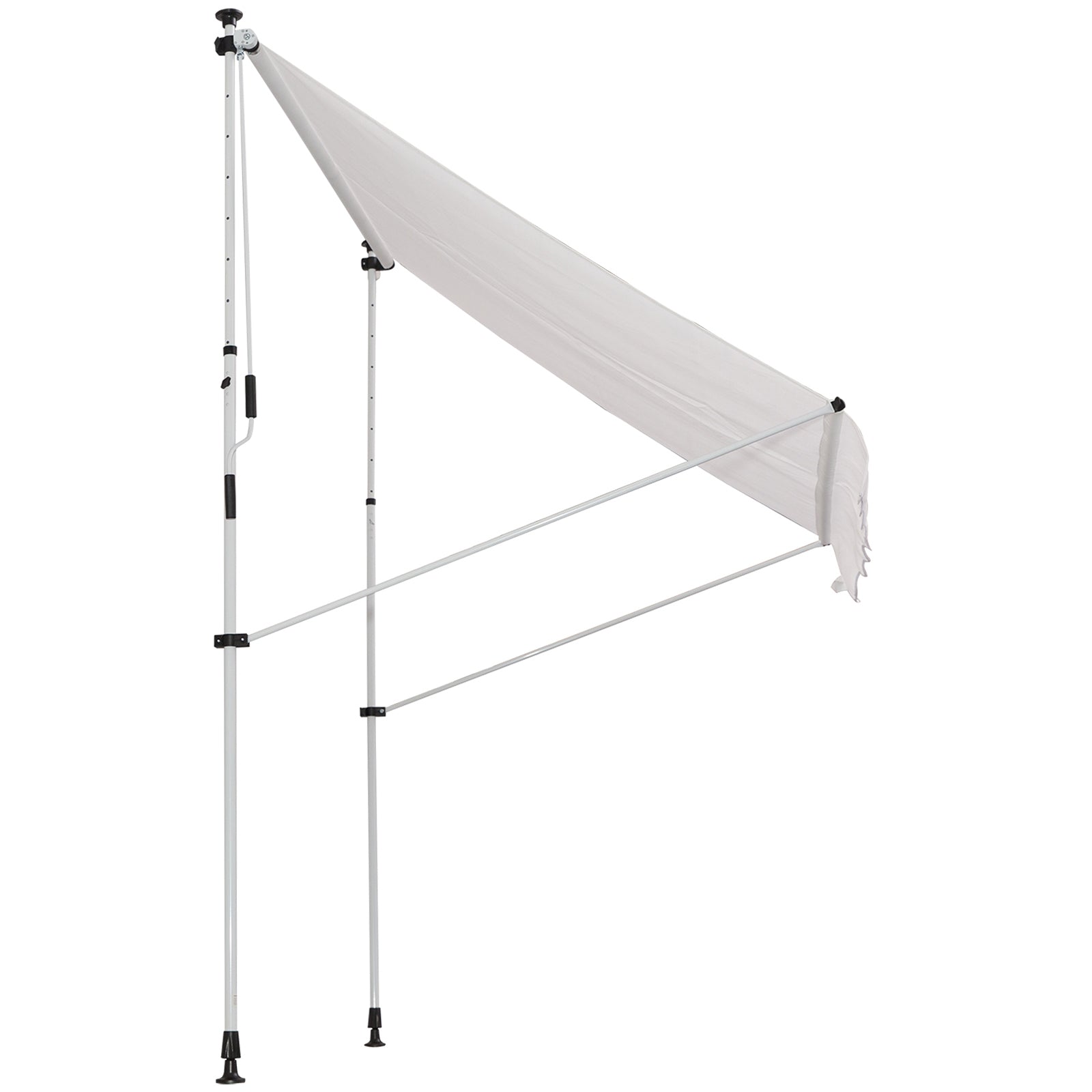 Outsunny 2x1,5m Manuel Utrækkelig Markise Udendørs Patio Solskygge Justerbar Højde med Crank 170-280 cm Uden Bor for Balkon Have Hvid