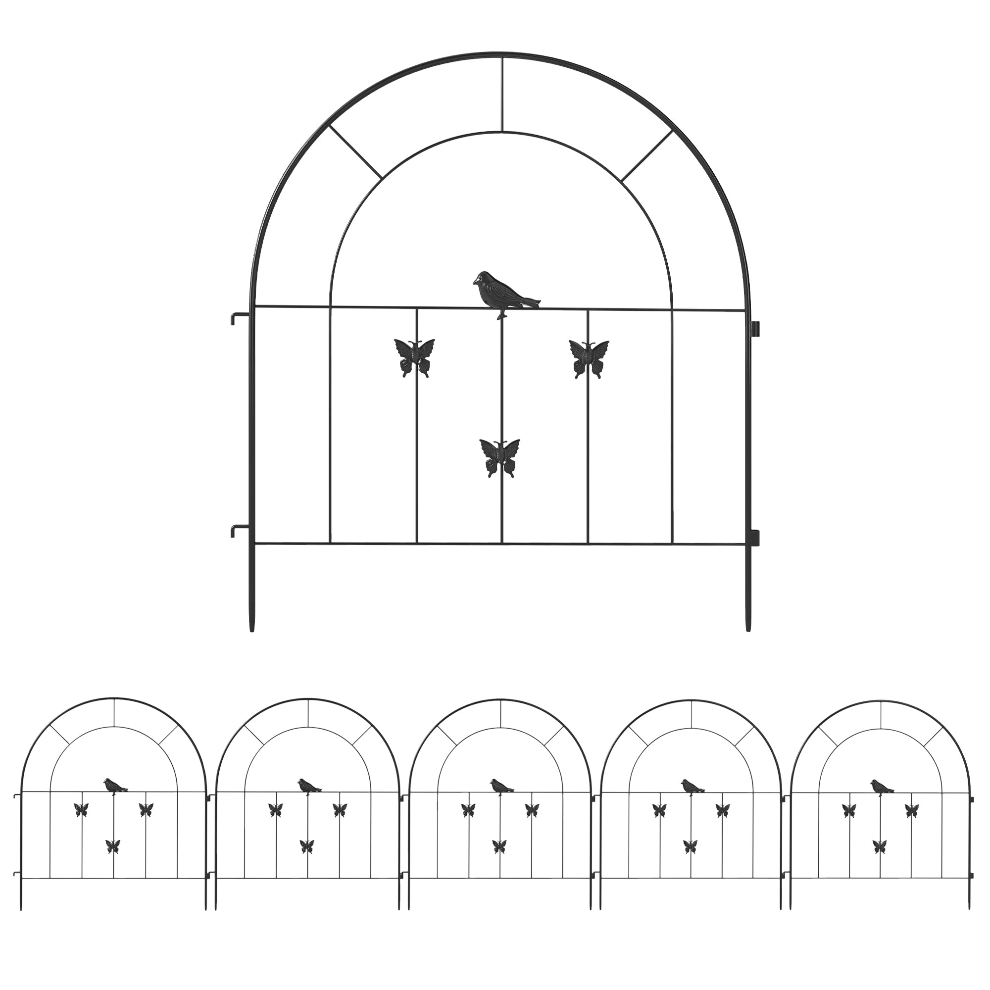 Σίδερο Κήπου Outsunny 300 cm x 70 cm Υψηλό Διακοσμητικό Πλέγμα Σετ Πάνελ Φράχτη Για Σκύλους Υψηλή Αψίδα Φράχτη Για Σκύλους Τοπίο Φράχτης Για Κήπους Παρτέρια Φράγμα Ζώων Εξωτερικού Χώρου Μαύρο