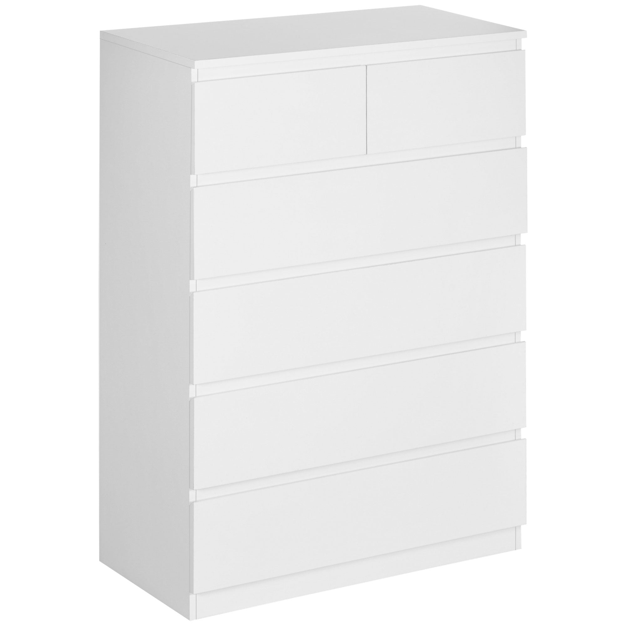 HOMCOM Moderní Komoda se 6 Šuplíky Dřevěná Komoda do Ložnice pro Předsíň Obývací Pokoj Kancelář Nosnost 50 kg 80x39x115 cm Bílá
