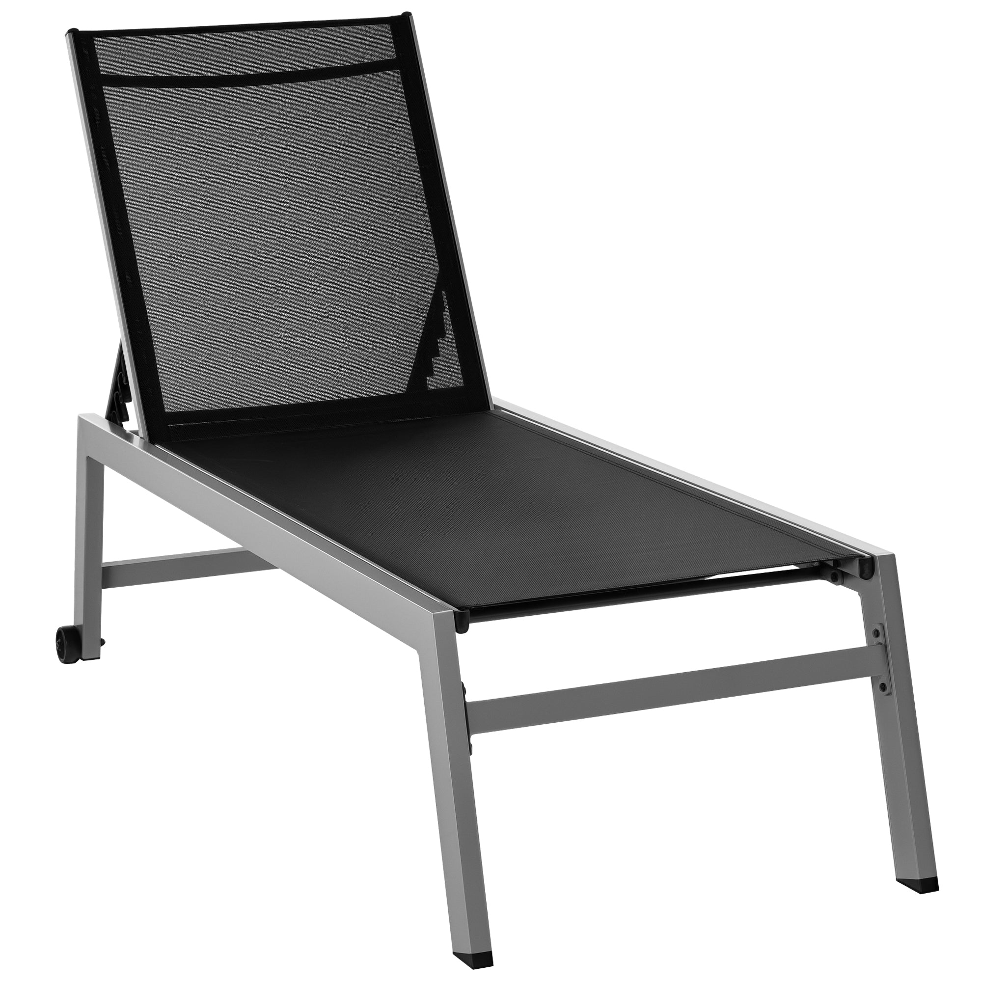 Chaise Longue Outsunny, Chaise de Jardin, Dossier Réglable en 5 Positions, Aluminium, Noir, 202 x 65 x 43 cm