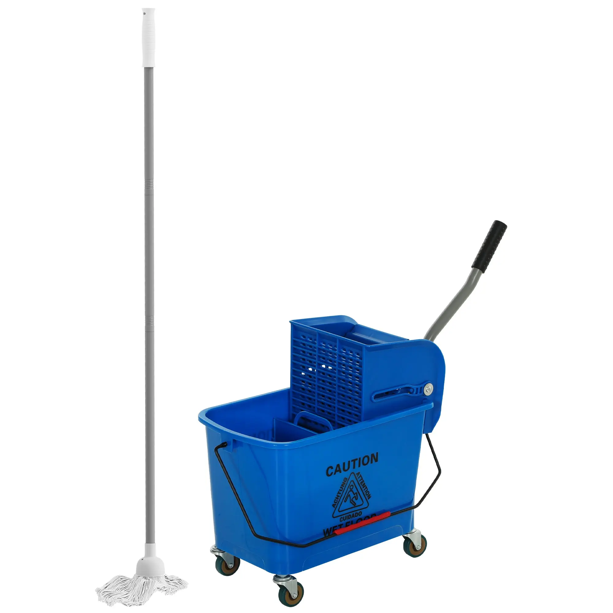 20L Rolling Mop Bucket with Side Wringer, Mop & Handle – Blue