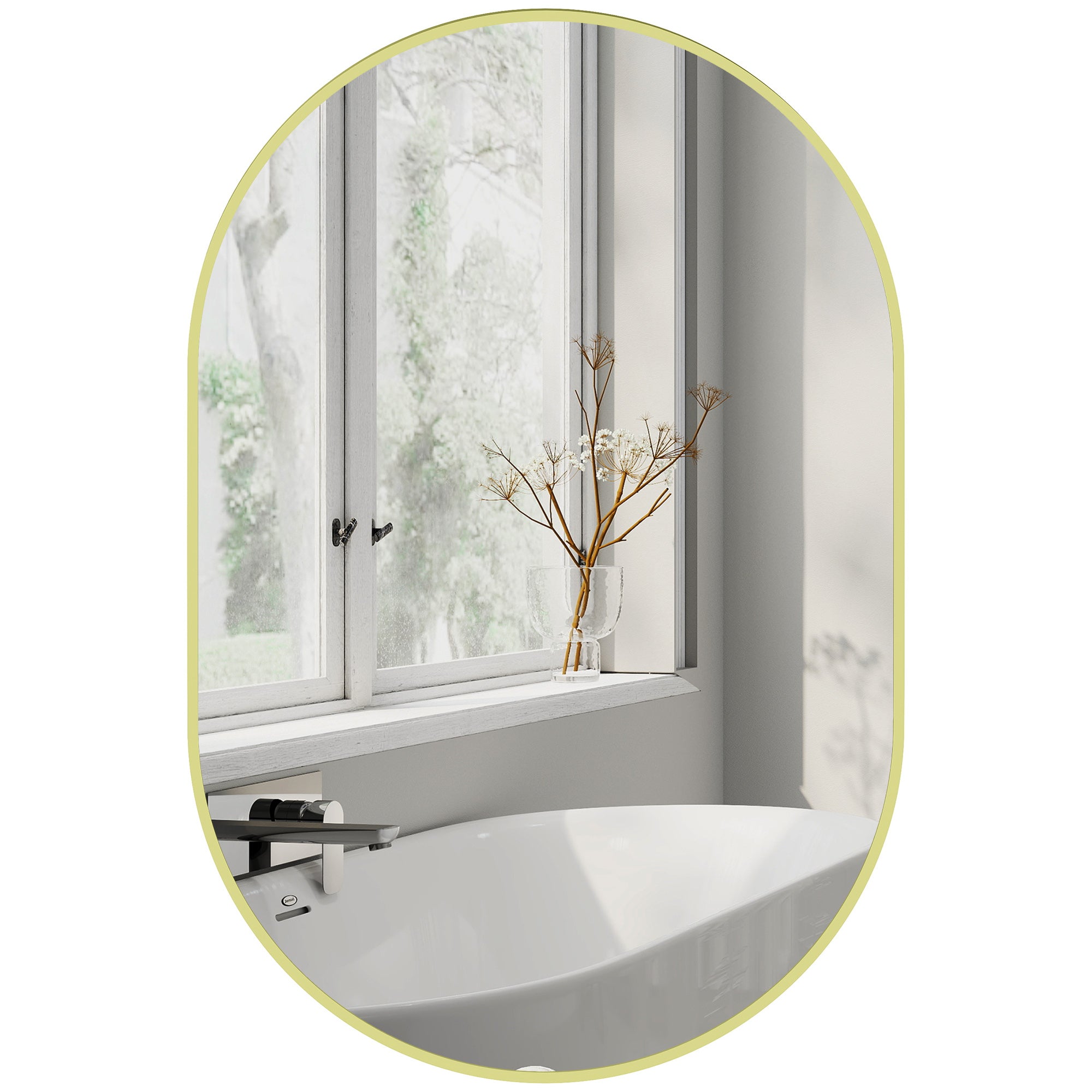 Oval Bathroom Mirror 60x90 cm with Aluminum Frame Decorative Wall Mirror Horizontal or Vertical for Living Room Entryway Hallway Gold