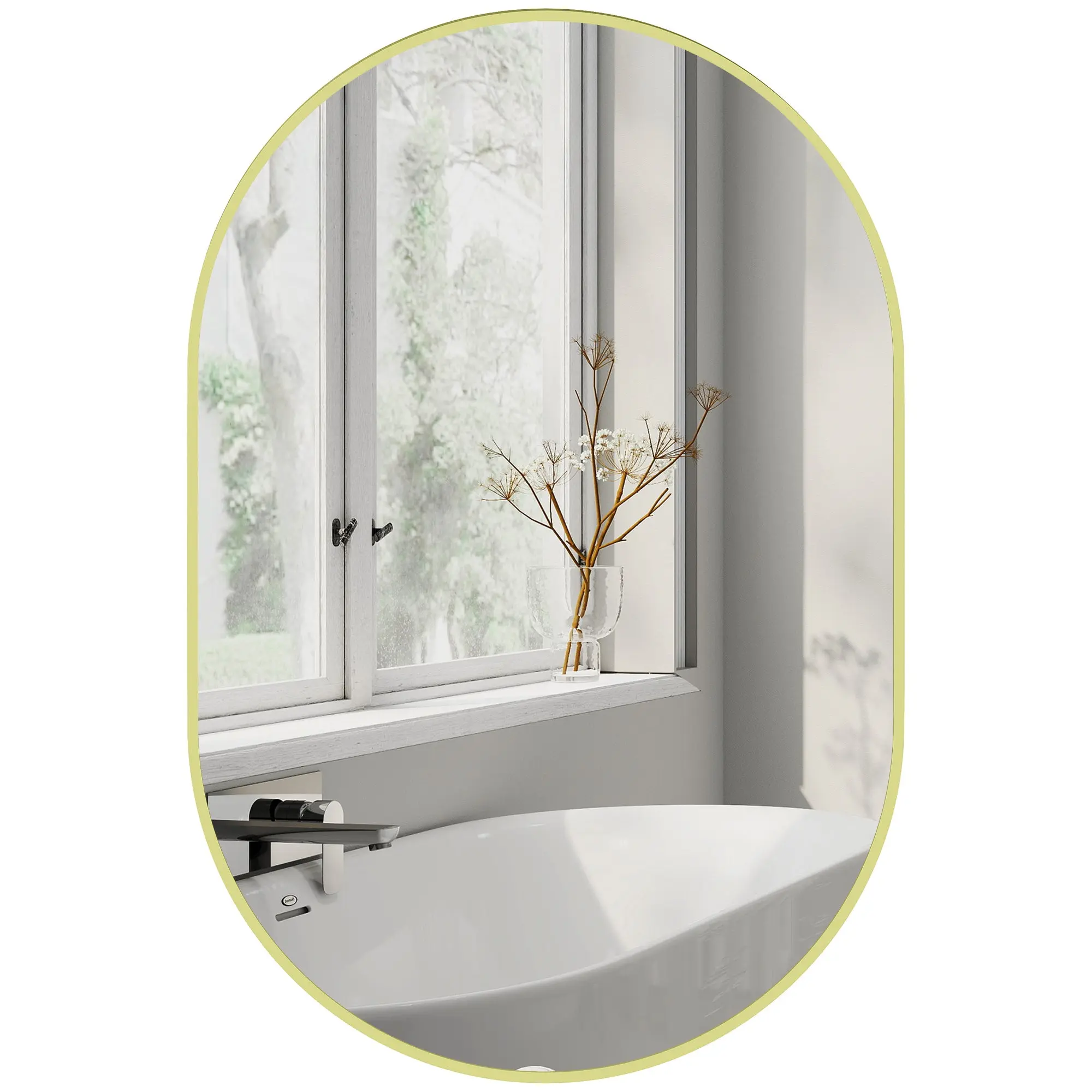 Oval Bathroom Mirror 60x90 cm with Aluminum Frame Decorative Wall Mirror Horizontal or Vertical for Living Room Entryway Hallway Gold