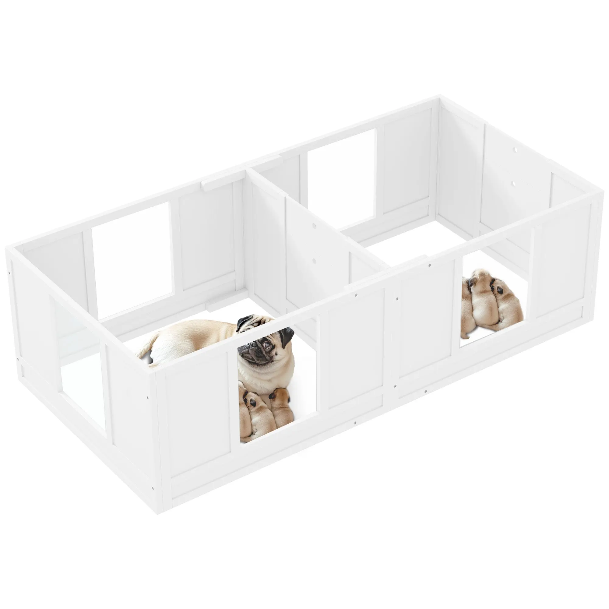 Puppy Whelping Box, Puppy Playpen with 2-Room Design, Dog Playpen with Door Puppy Whelping Box, Puppy Playpen for Small Dogs, 164x80x48 cm, White