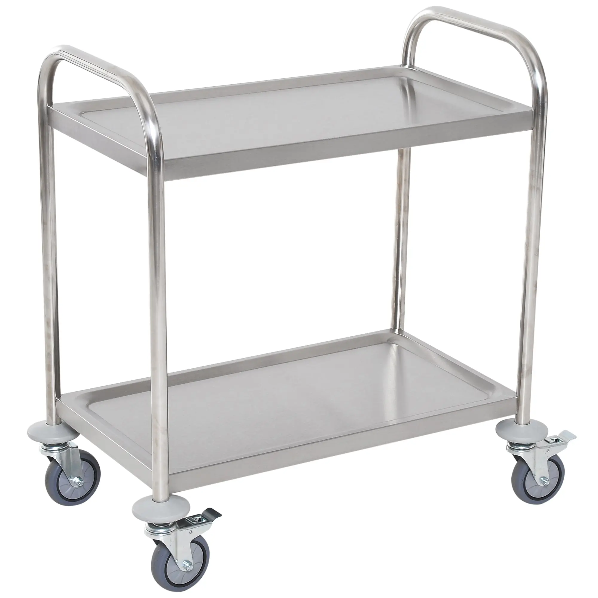 Stainless Steel Utility Cart with Wheels Kitchen Cart with Trays and 2 Arms for Dining Room Living Room 70.5x40.5x81 cm Silver