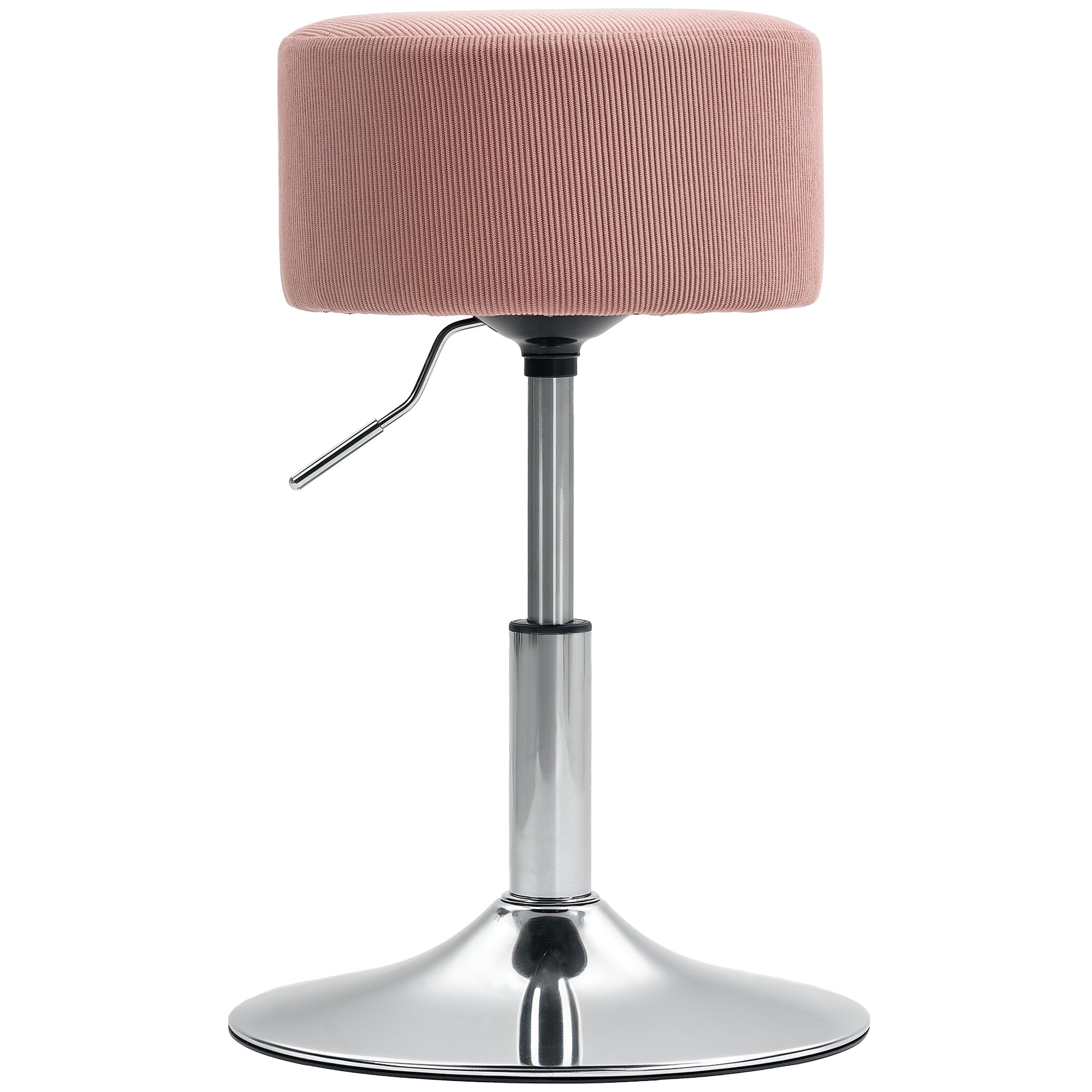 HOMCOM Barstol, Klädd Barstol med Metallram, Sammetlook, Höjdjusterbar Kökspall med Fotstöd 360° Svängbar Barstol för Kök, Vardagsrum, Matrum Rosa