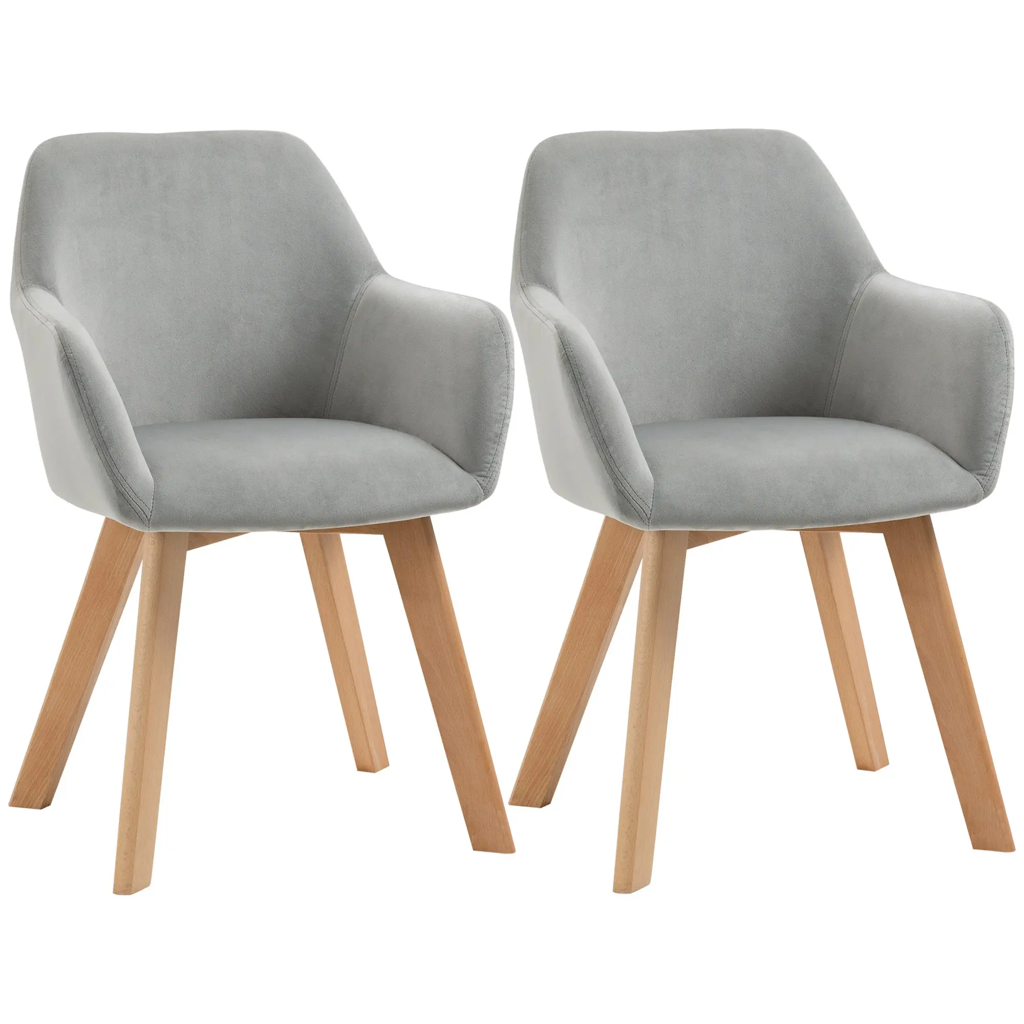 Dining Chairs Set of 2, Kitchen Chair with Armrest, Backrest, Upholstered Chairs with Velvet Look, Living Room Chair with Wooden Legs for Kitchen, Dining Room, Gray