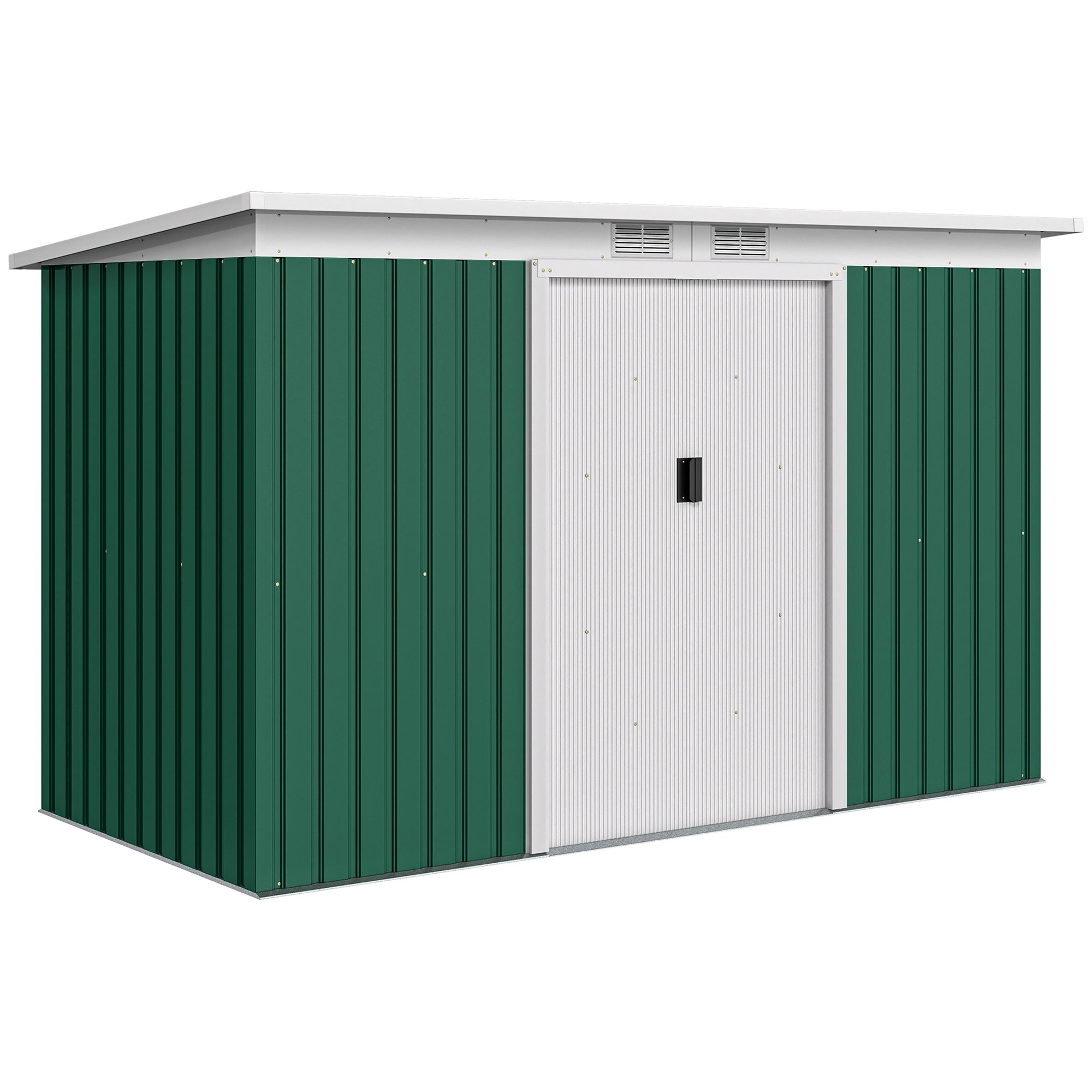 Metal Tool Shed 6.3m? 280x130x172cm Equipment Shed with Pent Roof Sliding Door Weatherproof Garden Shed Outdoor Garden Storage Cabinet for Backyard Outdoor Area Anthracite, Dark Green