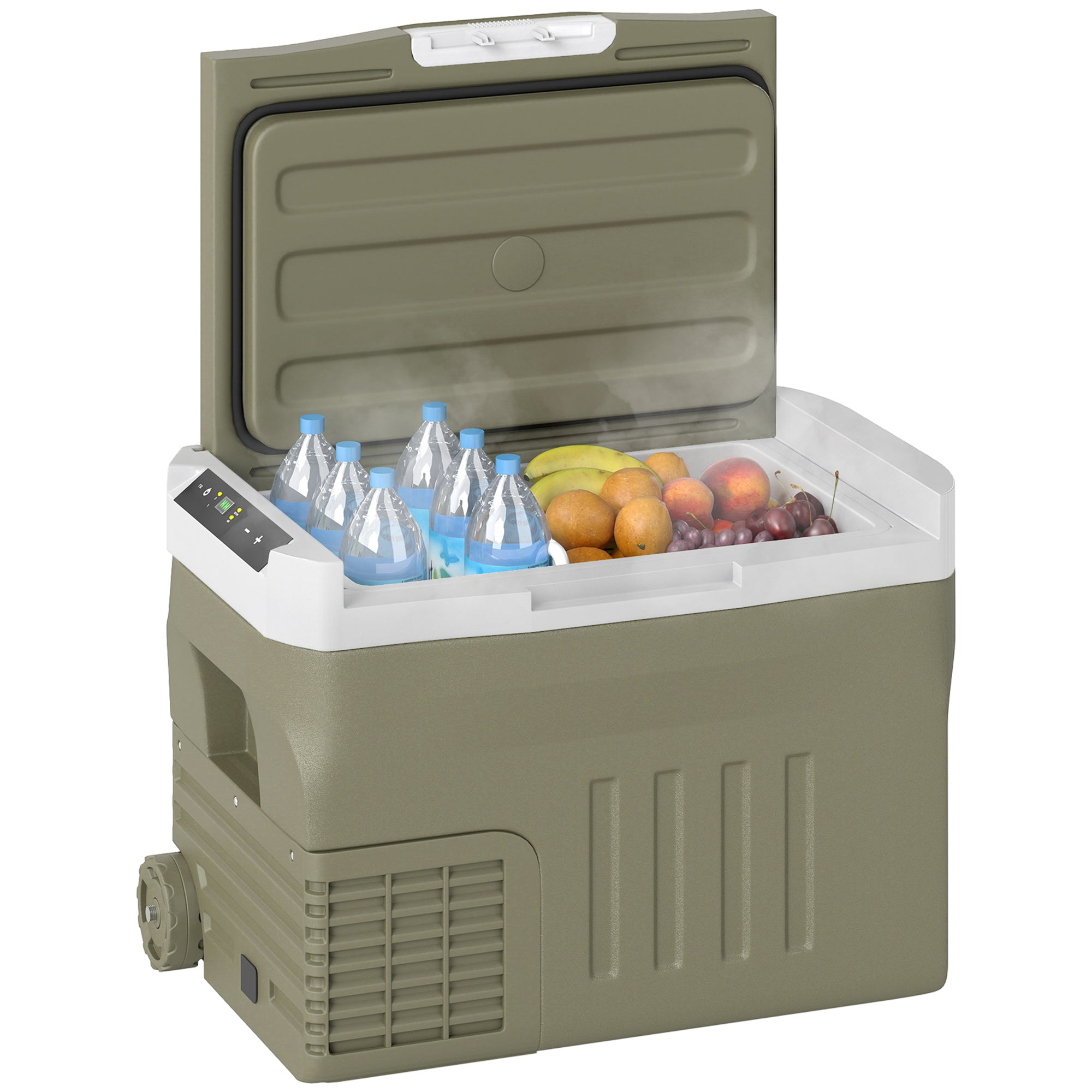Outsunny Bärbar Elektrisk Kylare 30L Bilkyl -20°C till +20°C 12V/24V Mini Kyl med Hjul Kompressor Touch LED Display för Hem Camping Resa Bil 61x39x41.5 cm Grön