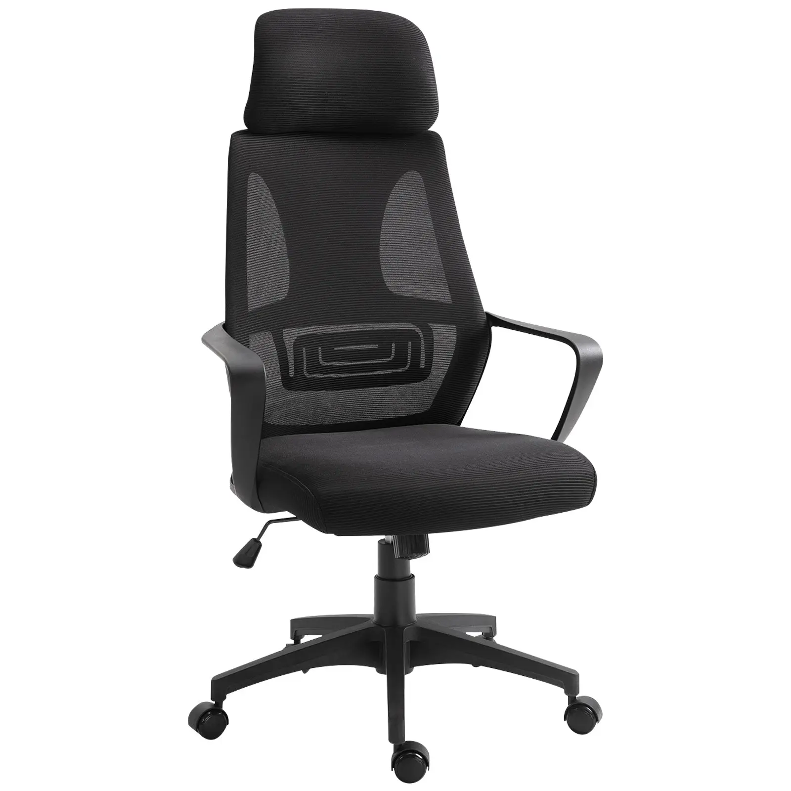 Office Chair Desk Chair Adjustable with Backrest Armrests Headrest Wheels and Rocking Function Load 120 kg 64x55x116-126 cm Black