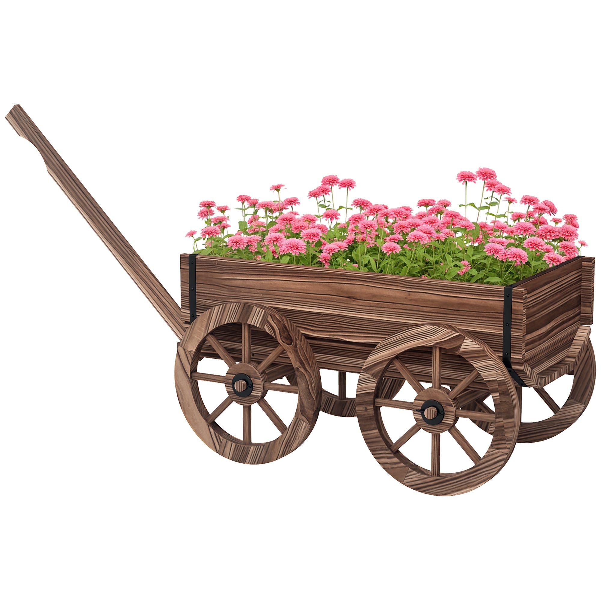 Flower Box in Wagon Design, Plant Wagon with Handle, Plant Box, Flower Stand for Garden, Patio, Supports up to 30 kg, Charcoal, 120 x 41 x 54 cm