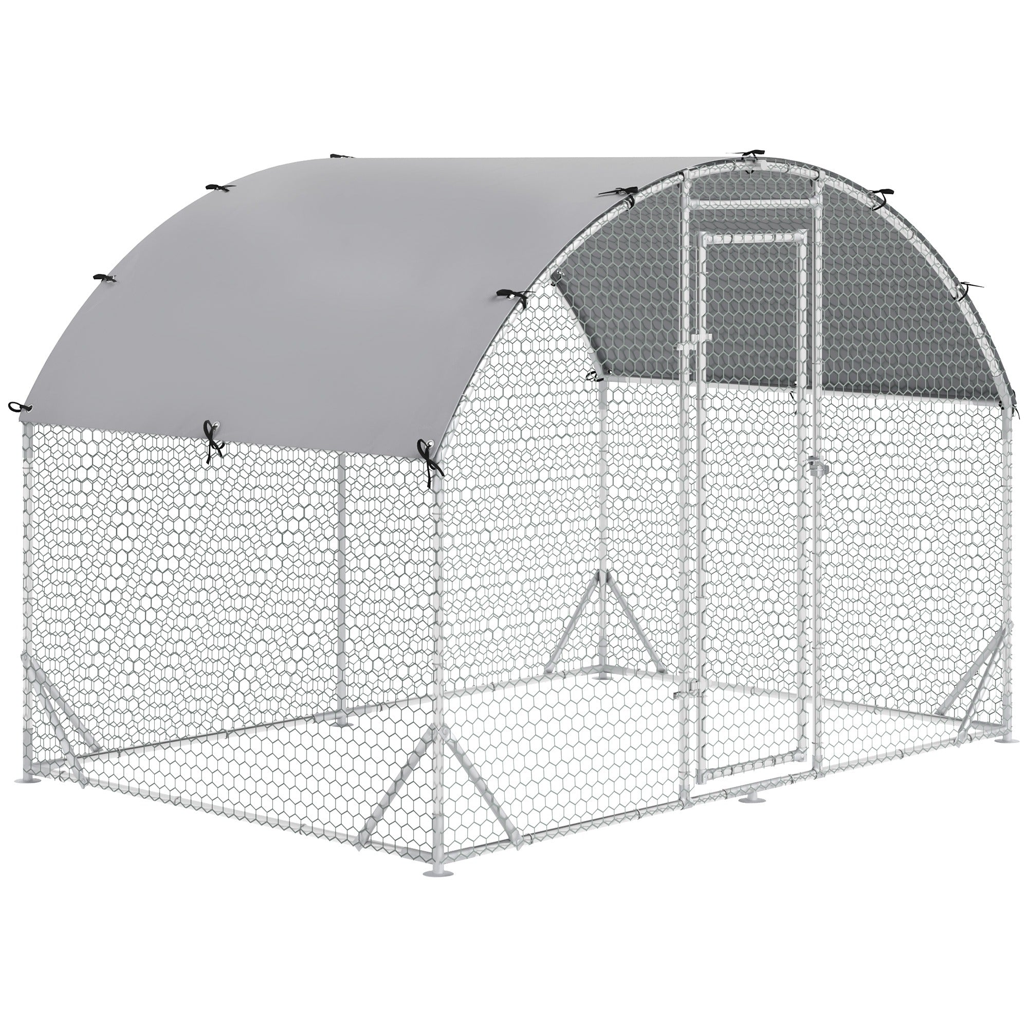 Chicken Coop Free-Range Enclosure 280x190x197 cm Large Chicken Enclosure with Cover, Galvanized Steel Poultry Cage, Outdoor Chicken Run with Door for 4–6 Chickens