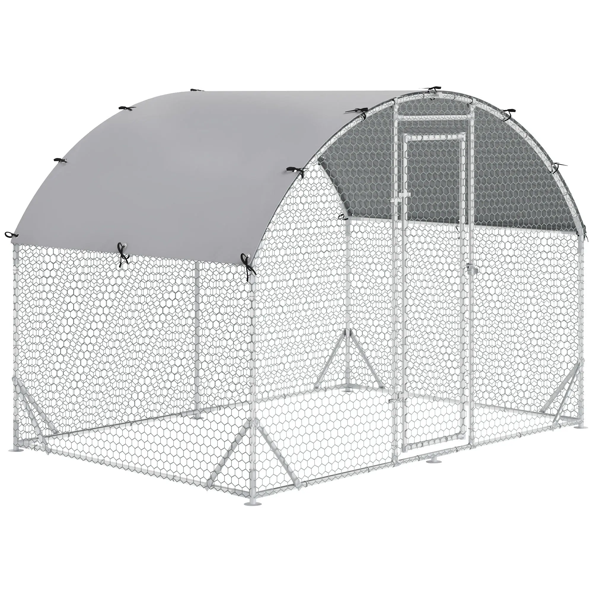 Chicken Coop Free-Range Enclosure 280x190x197 cm Large Chicken Enclosure with Cover, Galvanized Steel Poultry Cage, Outdoor Chicken Run with Door for 4–6 Chickens