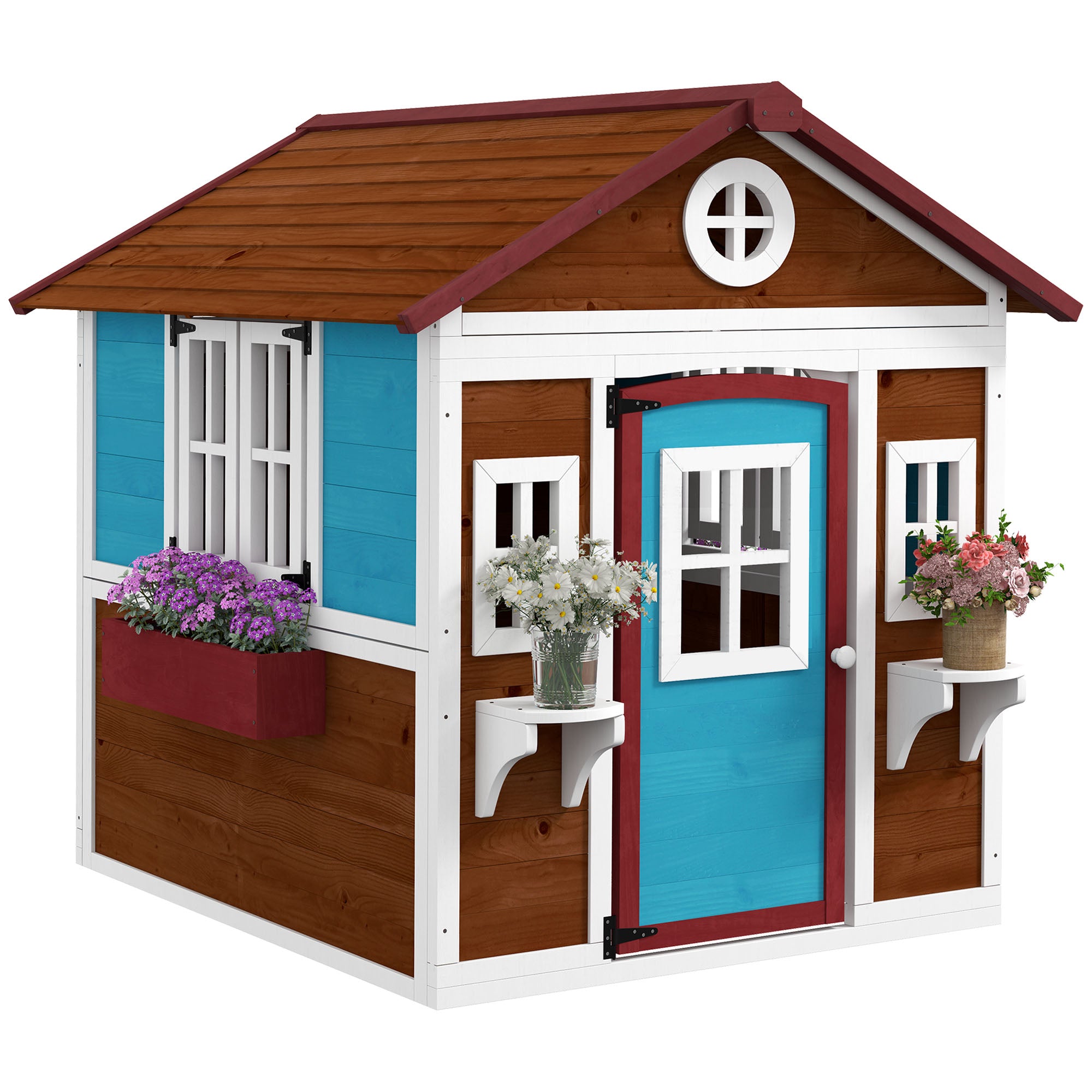 Children's Garden House Wooden Playhouse for Kids with Door Windows Planters and Flower Supports 114x126.4x135 cm Dark Brown
