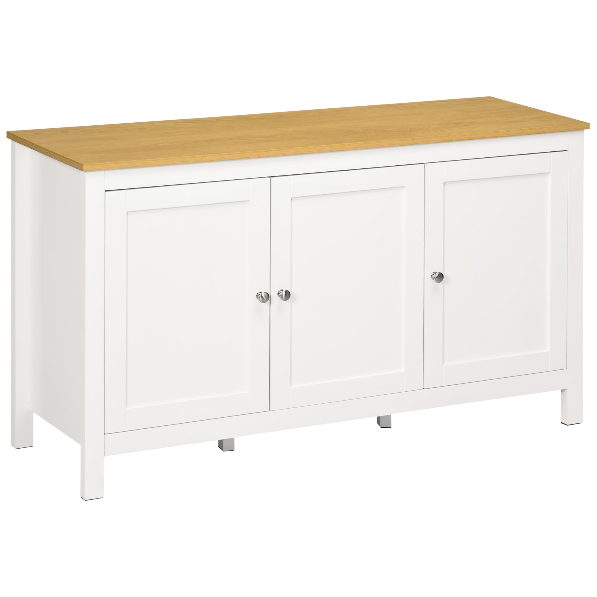 HOMCOM Køkken Skænk med 3 Døre Buffet Skab med Justerbare Hylder til Spisestue Moderne Stil 120x40x70 cm Hvid
