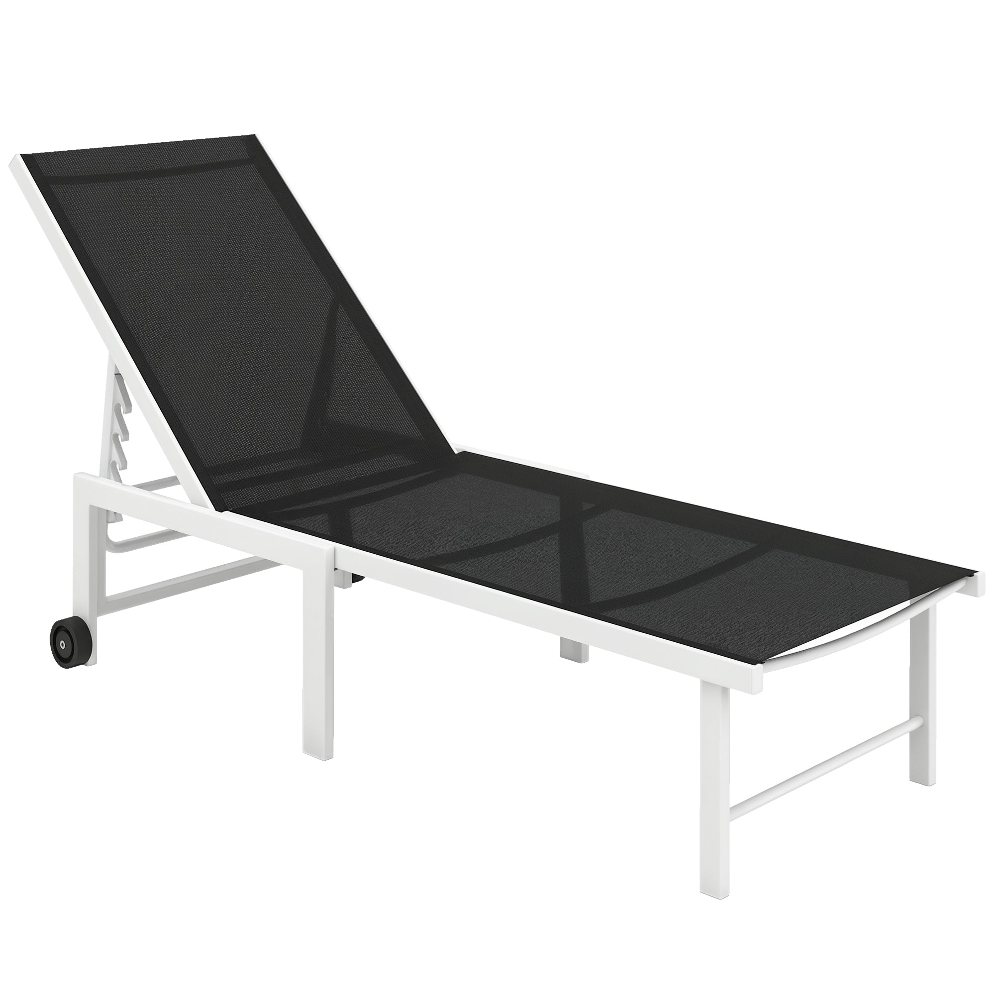 Outsunny Skládací Lehátko do Zahrady s Kolečky a Nastavitelným Opěradlem v 5 Úrovních, Nosnost 120 kg, pro Terasu, Balkon, 166x60x84 cm, Šedé