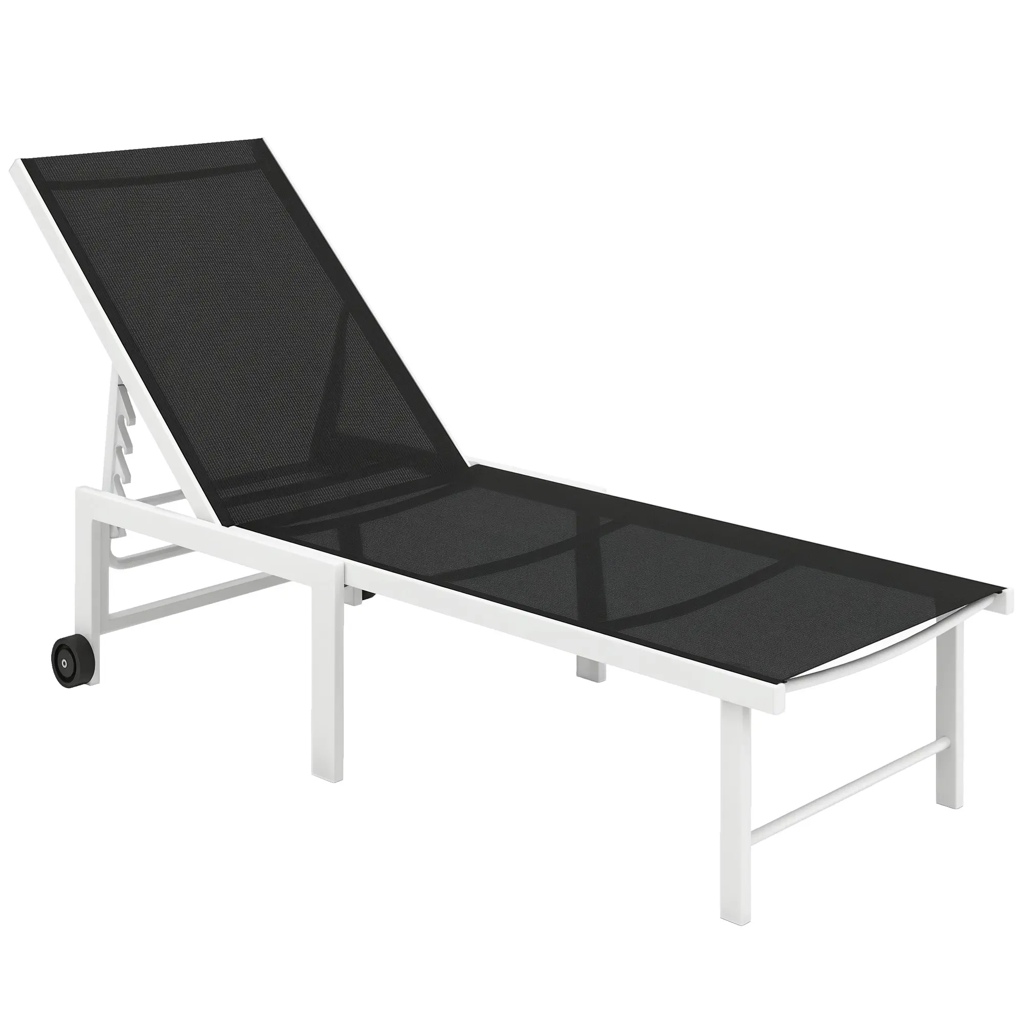 Reclining Sun Lounger Garden Sun Lounger with Wheels Adjustable Backrest in 5 Levels and Steel Structure Load 120 kg for Patio Terrace Balcony 166x60x84 cm Gray