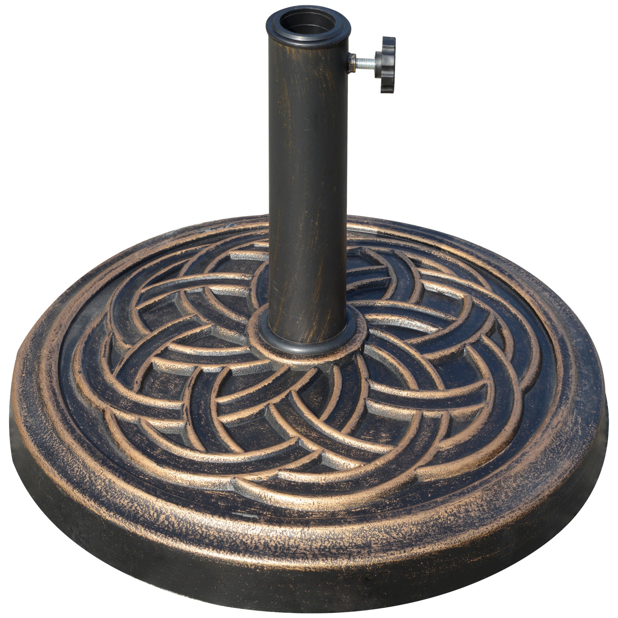 Outsunny Parasol Base - Rund Stativ med Netvægten 12 kg, Passer til 38 mm/48 mm Stænger, Resin og Stål til Udendørs Terrasse Patio Ø45x33 cm Bronze