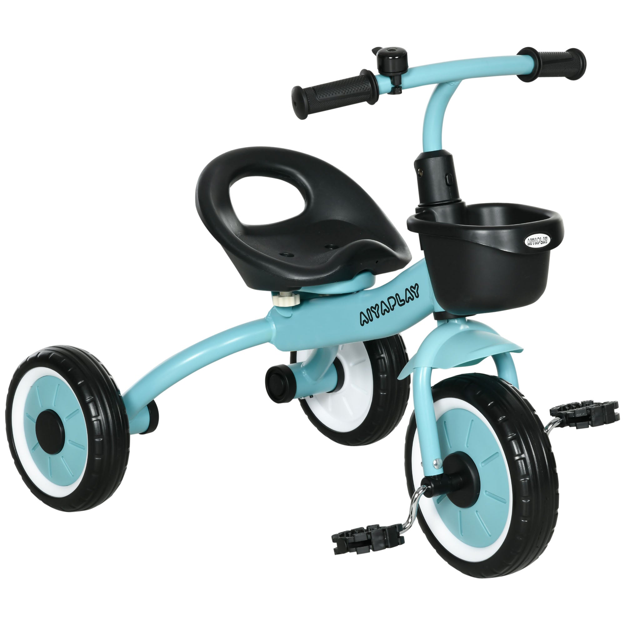 AIYAPLAY Dreirad, Kinderfahrrad mit verstellbarem Sitz, Balancefahrrad mit Fahrradkorb, Klingel, Kinderfahrrad mit Pedalen, Balancefahrrad für Kinder von 2-5 Jahren, Metall, Blau