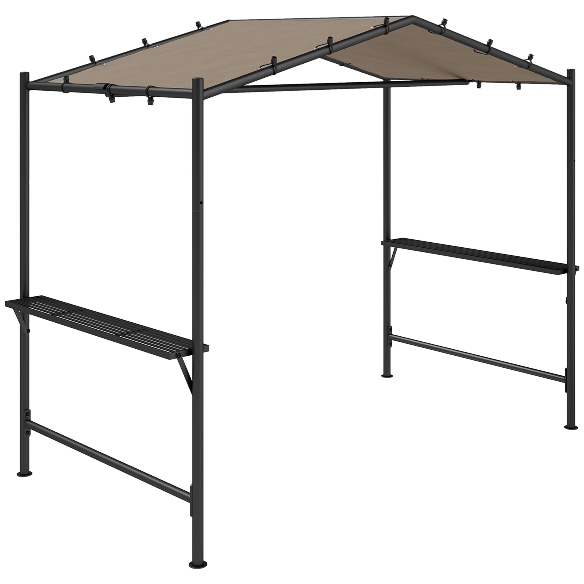 Pavillon de Grill Outsunny 277 x 149 x 230 cm étanche et ignifuge avec étagères latérales, pavillon de jardin avec protection UV, pavillon BBQ en acier, tente de jardin pour barbecue et fêtes, Kaki