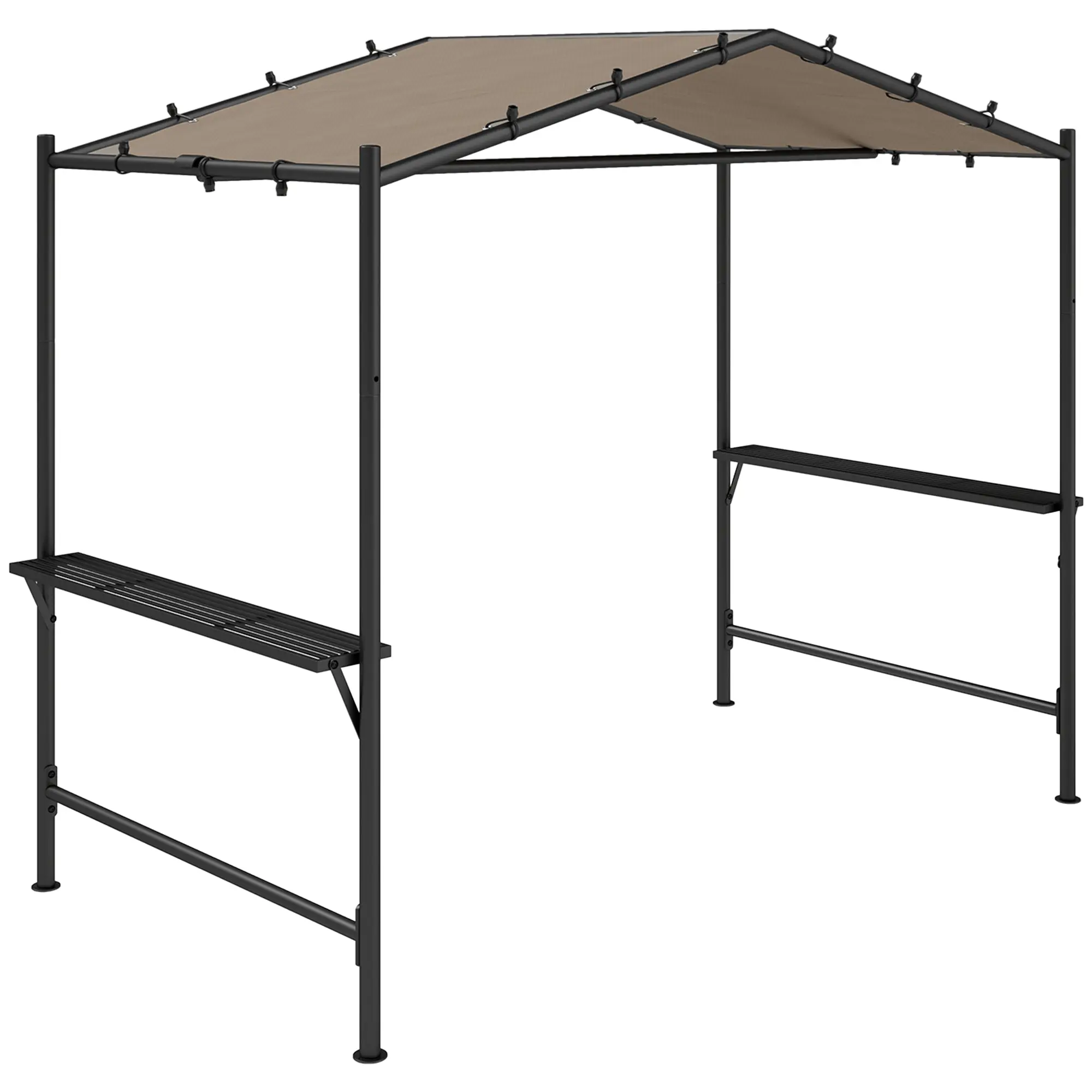Grill Pavilion 277 x 149 x 230 cm waterproof flame-retardant garden gazebo with side shelves, garden pavilion with UV protection, BBQ pavilion made of steel, garden tent grill tent for party BBQ, Khaki