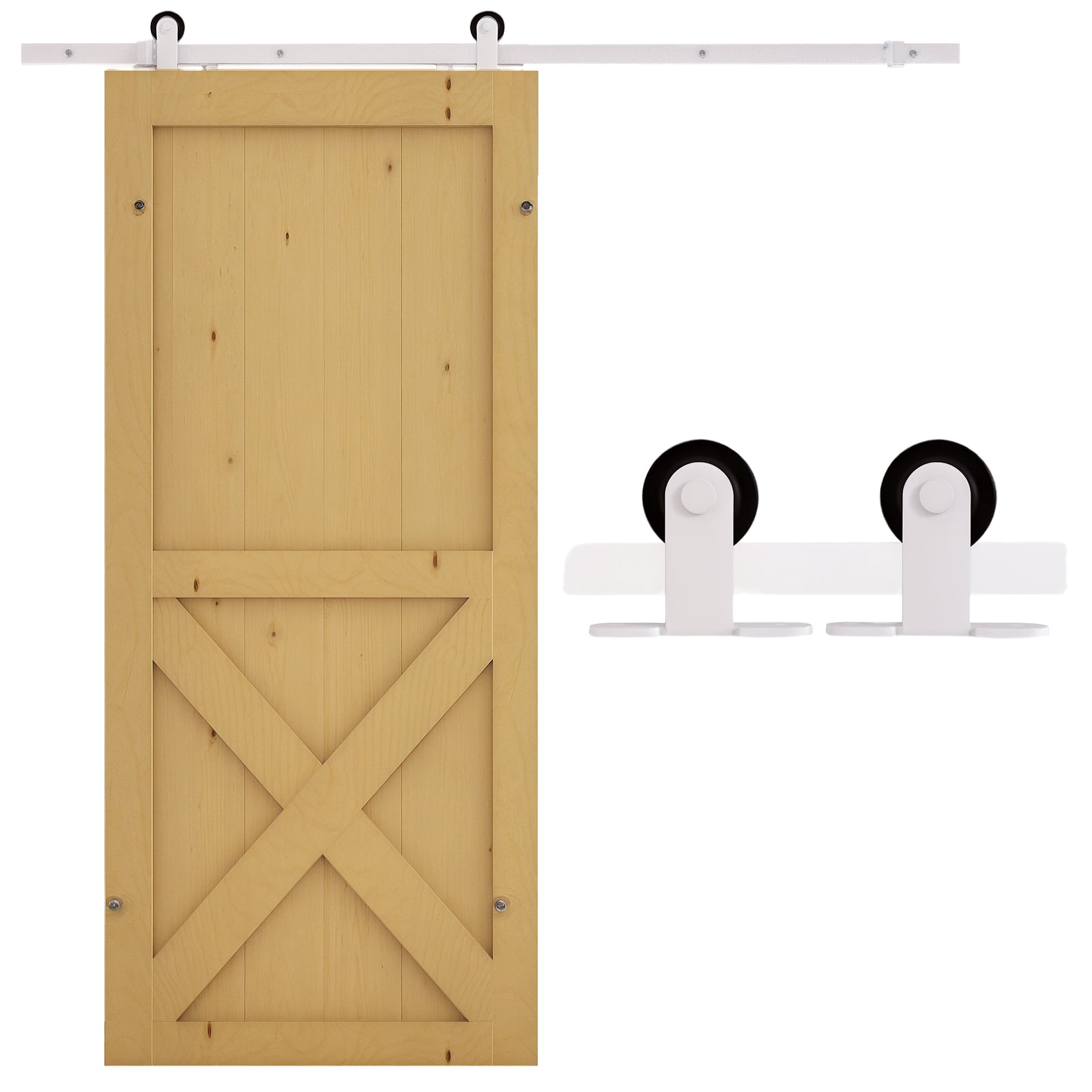 HOMCOM Schiebetürbeschläge-Set 183 cm Komplettset mit Schienen, Rollen, Schienenstoppern, Bodenführungen, Türschrauben, Schiebetürsystem aus Carbonstahl in Weiß