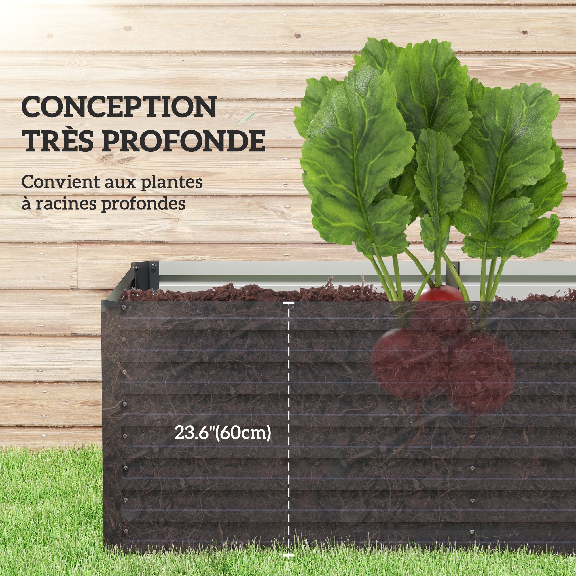 Outdoor Planter, Galvanized Raised Garden Planter Box with Safety Edge and Open Bottom, for Flowers, Herbs, and Vegetables, 160 x 80 x 60 cm, Gray