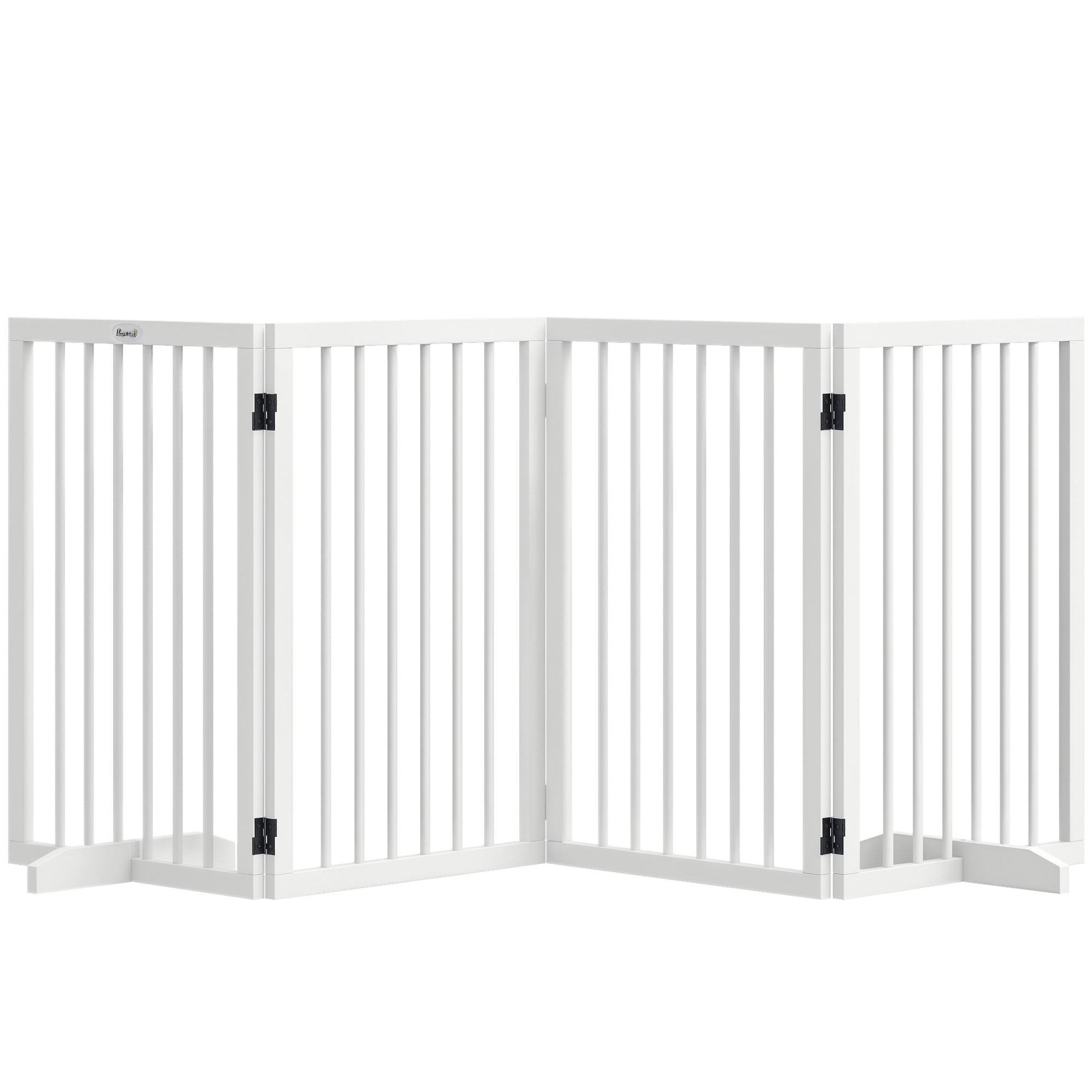 Dog Safety Gate 4-part 206 x 76 cm Foldable Door Safety Gate with 2 Support Feet Freestanding Dog Gate made of Wood Stair Gate for Hallway White