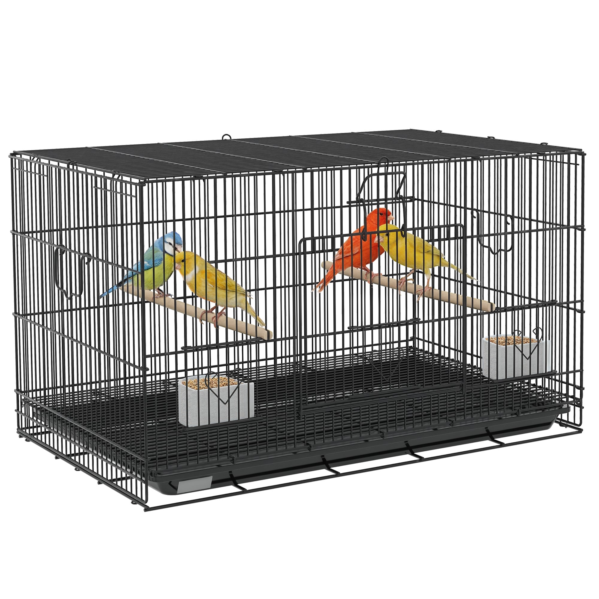 PawHut Vullenkäfeg 77x46x45 cm Metal Käfeg fir Vullen mat abnehmbarer Schass 2 Pärech 2 Fütterer fir Budgies Canarien Schwaarz