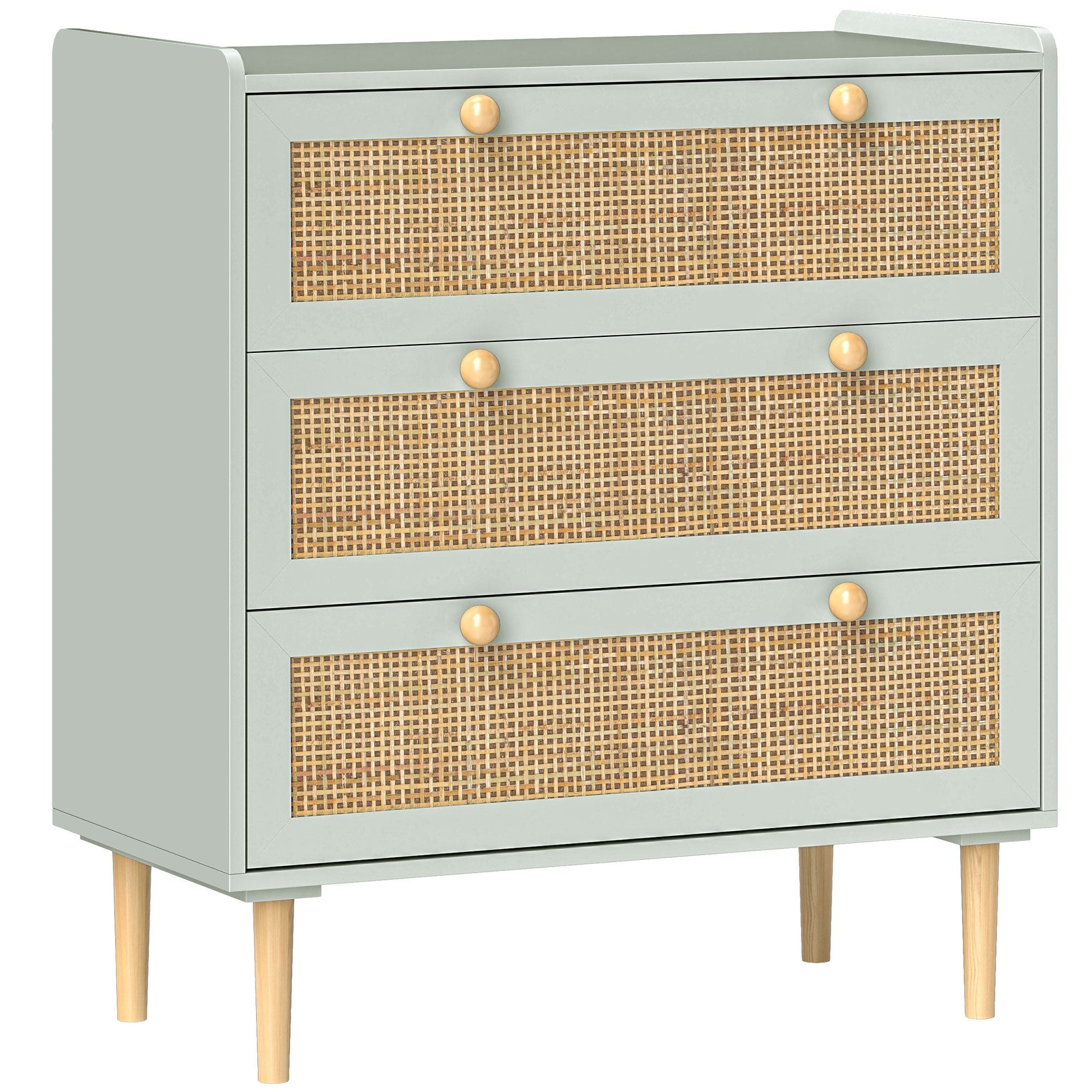 Chest of Drawers Sideboard with 3 Drawers Worktop Shelf Cabinet Storage Cabinet in Boho Style Drawer Cabinet for Living Room Bedroom Hallway 80 x 40 x 87.5 cm Green