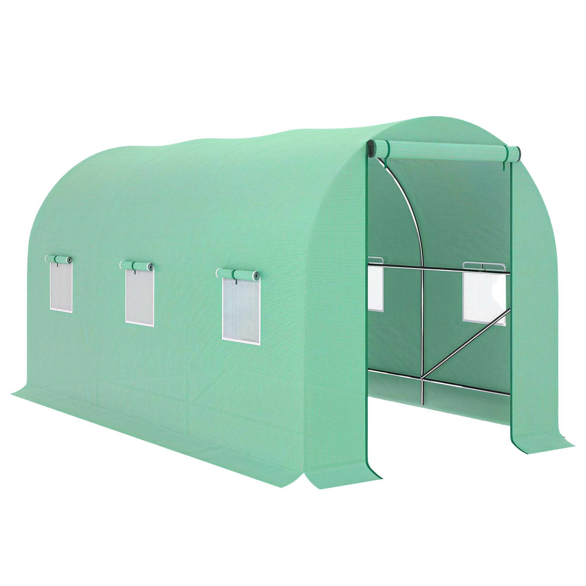 Serre de jardin Outsunny 4x2x2 m Tunnel avec 6 fenêtres en maille à enroulement et porte à fermeture éclair, Serre Anti-UV pour le jardin de terrasse