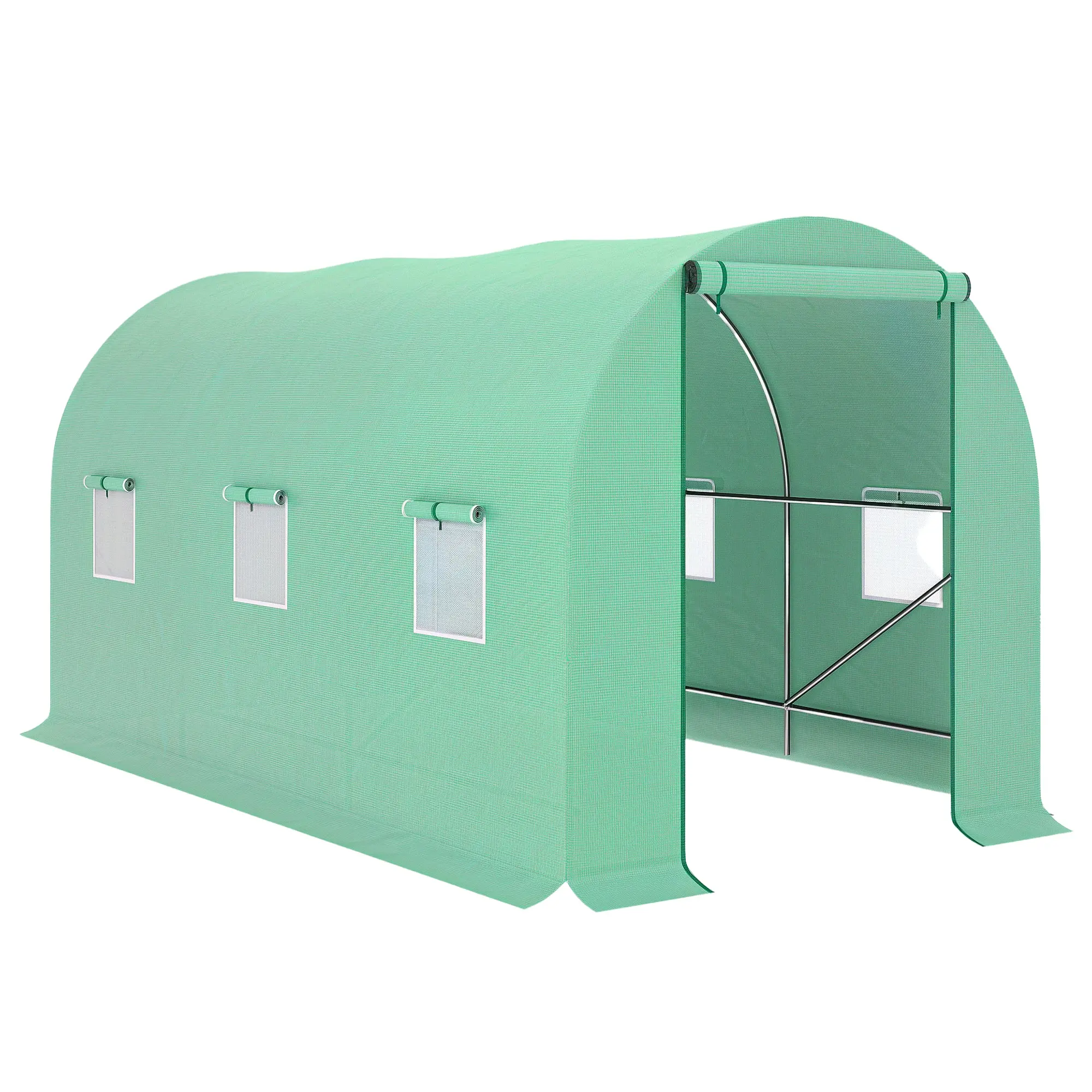 Outdoor Greenhouse 4x2x2 m Tunnel Greenhouse with 6 Roll-Up Mesh Windows and Zippered Roll-Up Door Anti-UV Greenhouse for Patio Garden