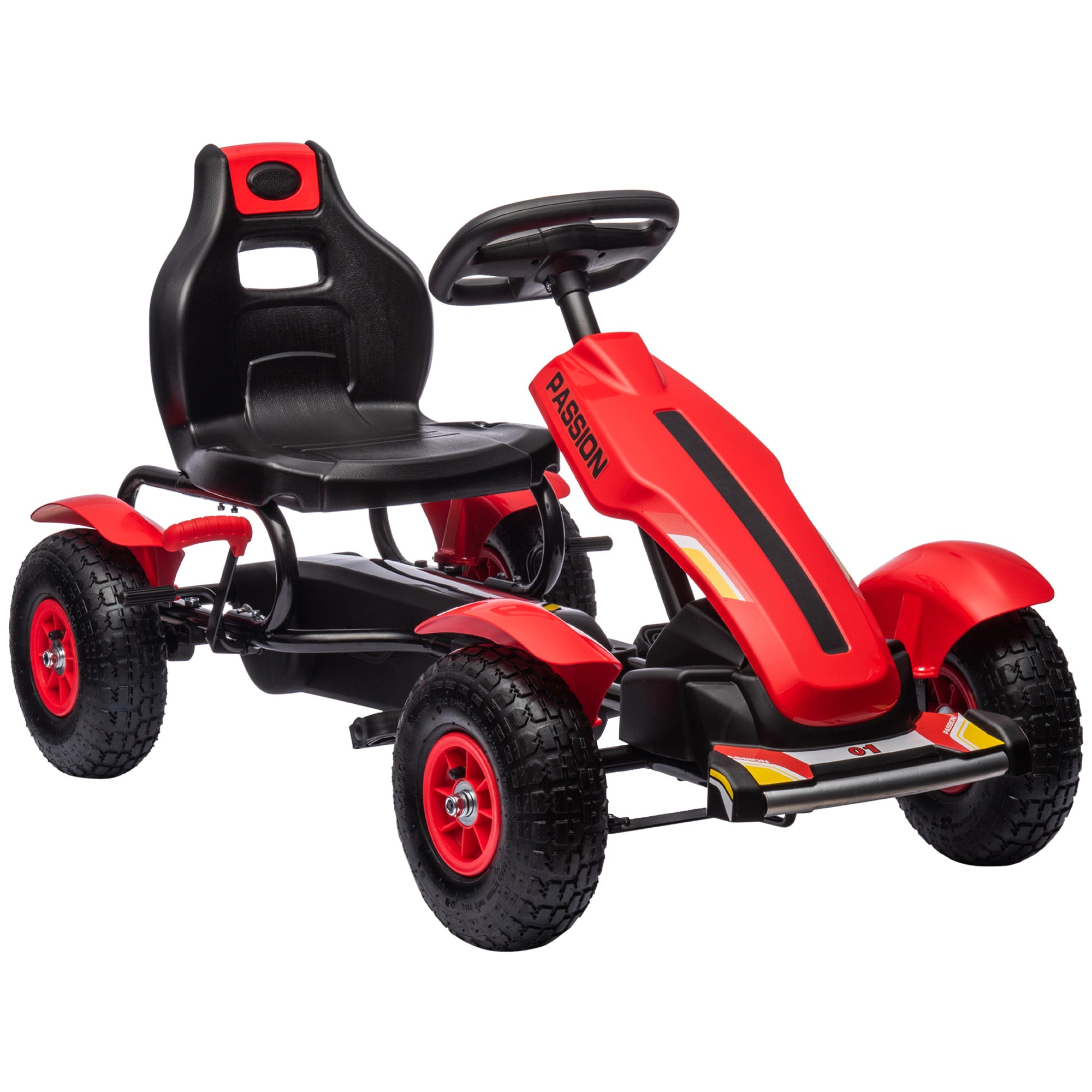 HOMCOM Poljettava Kilpa-auto lapsille 5+ vuotta - Säädettävä Penkki, Kumirenkaat, Jarru Poikille ja Tytöille, Max 50 kg - 121x58x61 cm Punainen