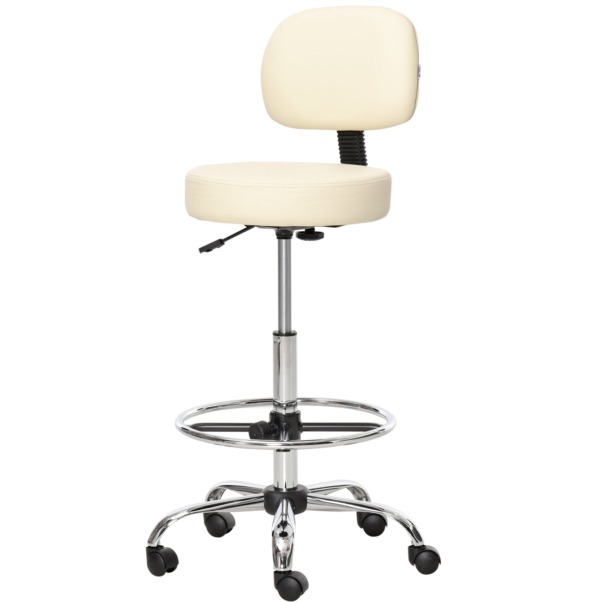 Swivel Bar Stool Height Adjustable Bar Chair with Backrest and Casters Faux Leather 360° Rotating Counter Stool Beige