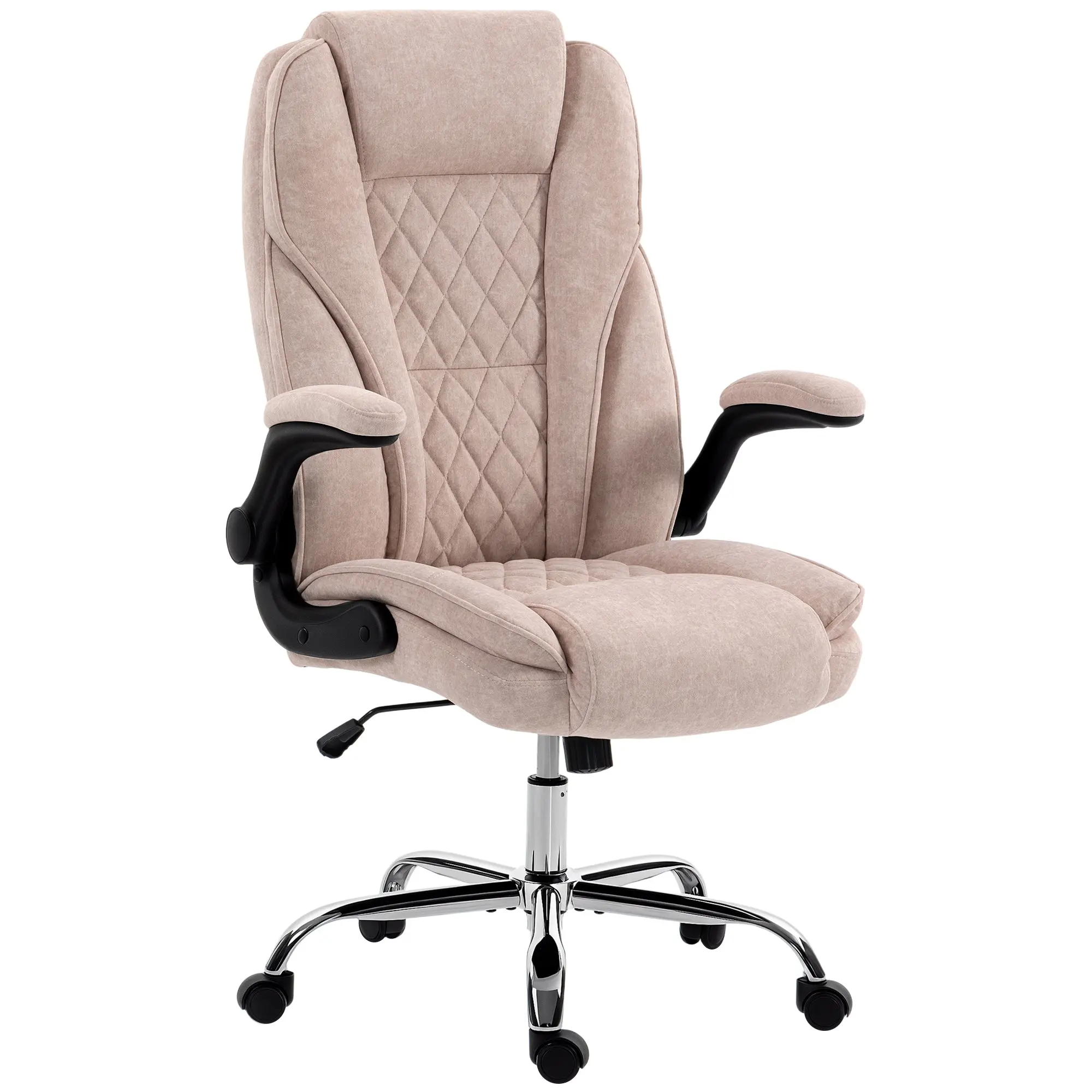 Velvet Office Chair — Ergonomic Padded Desk Chair, Height Adjustable, Flip-Up Armrests, High Back, 360° Swivel, Pink, 265 lb Capacity