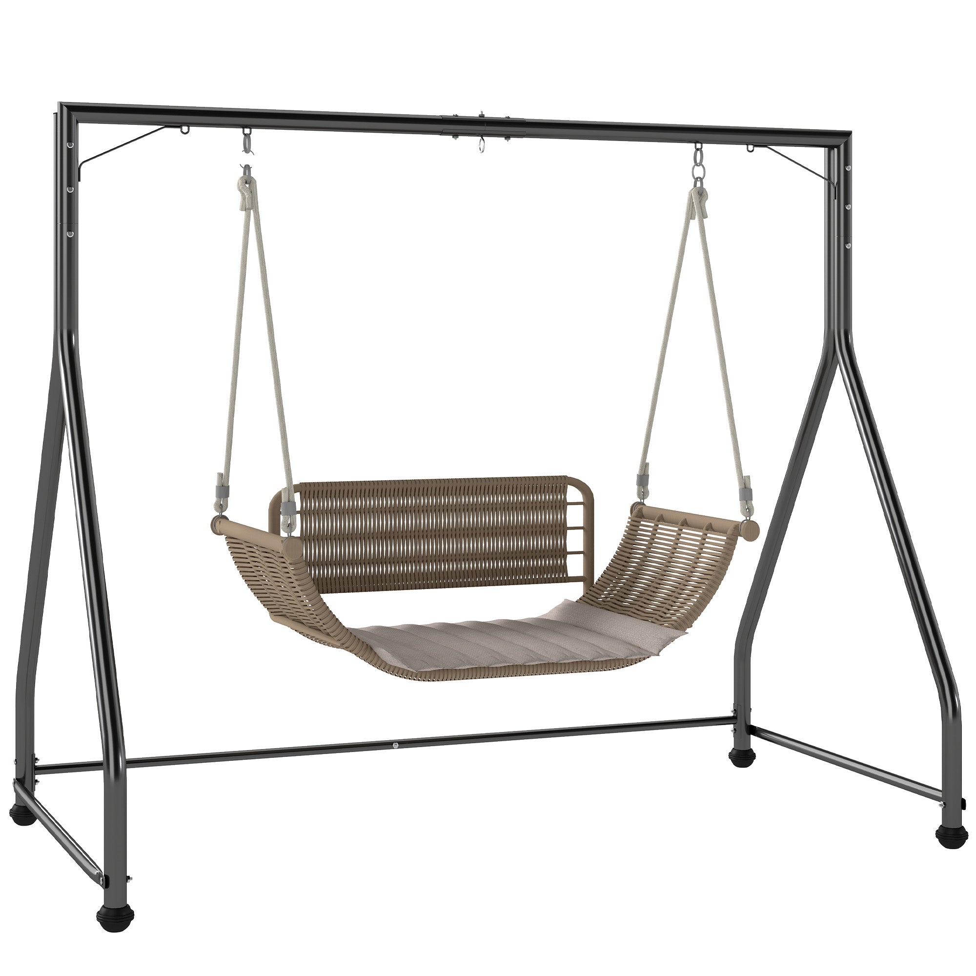 Structure balançoire Outsunny en acier — Portique en A pour balancelles 2–3 places ou panier suspendu, capacité 360 kg, noir, 210 x 117 x 175 cm