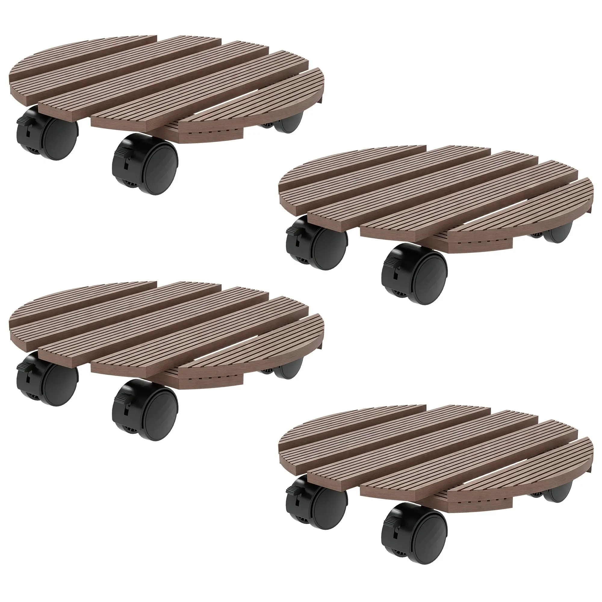 Set of 4 Round Plant Stands with Wheels - Flower Pot Holder Rolling Stand, for Indoor and Outdoor Use