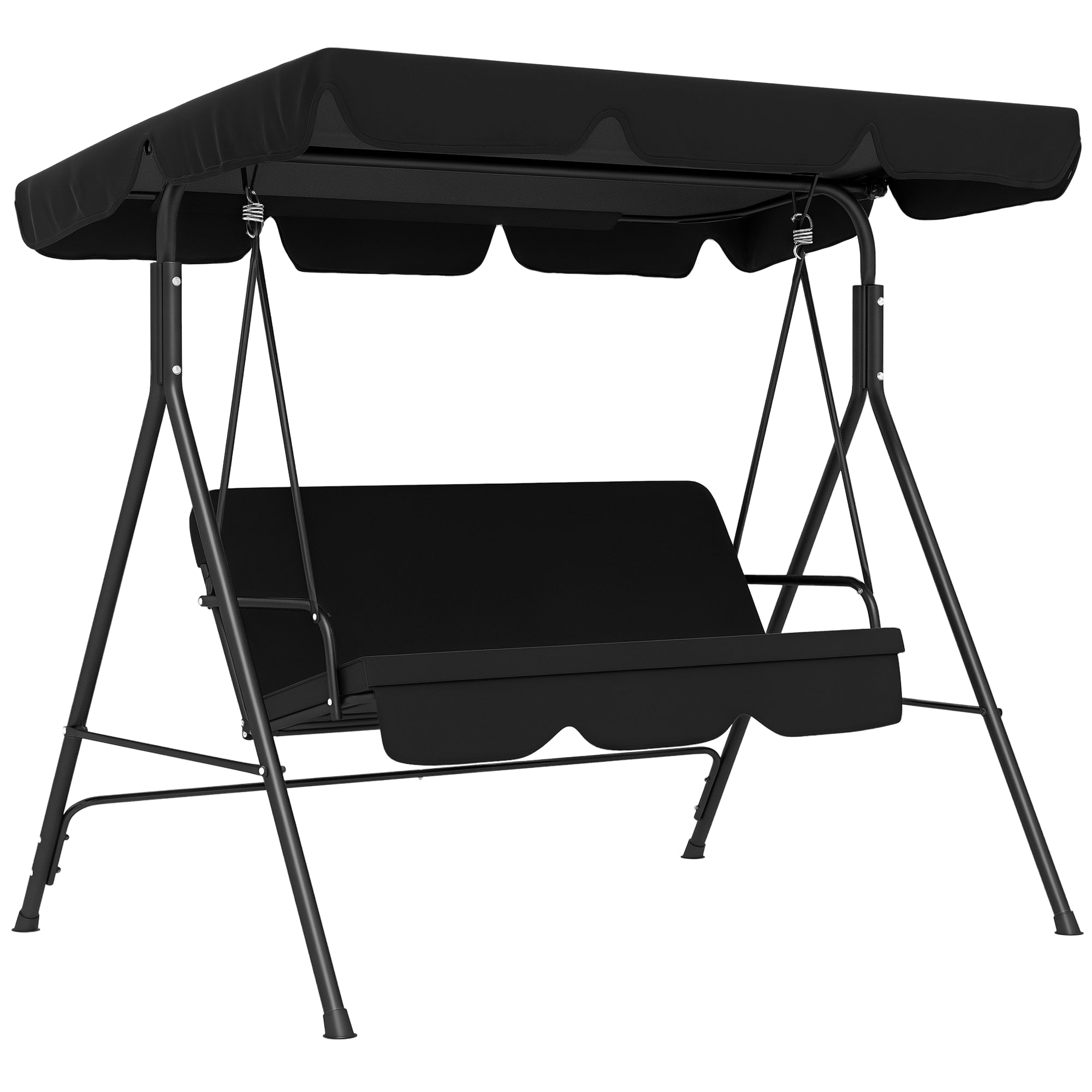 Outsunny Hollywood hængestol med justerbar solsejl, 3-personers havehængestol med skridsikre fødder, vandafvisende bænk til haven, 172x110x153cm, Sort