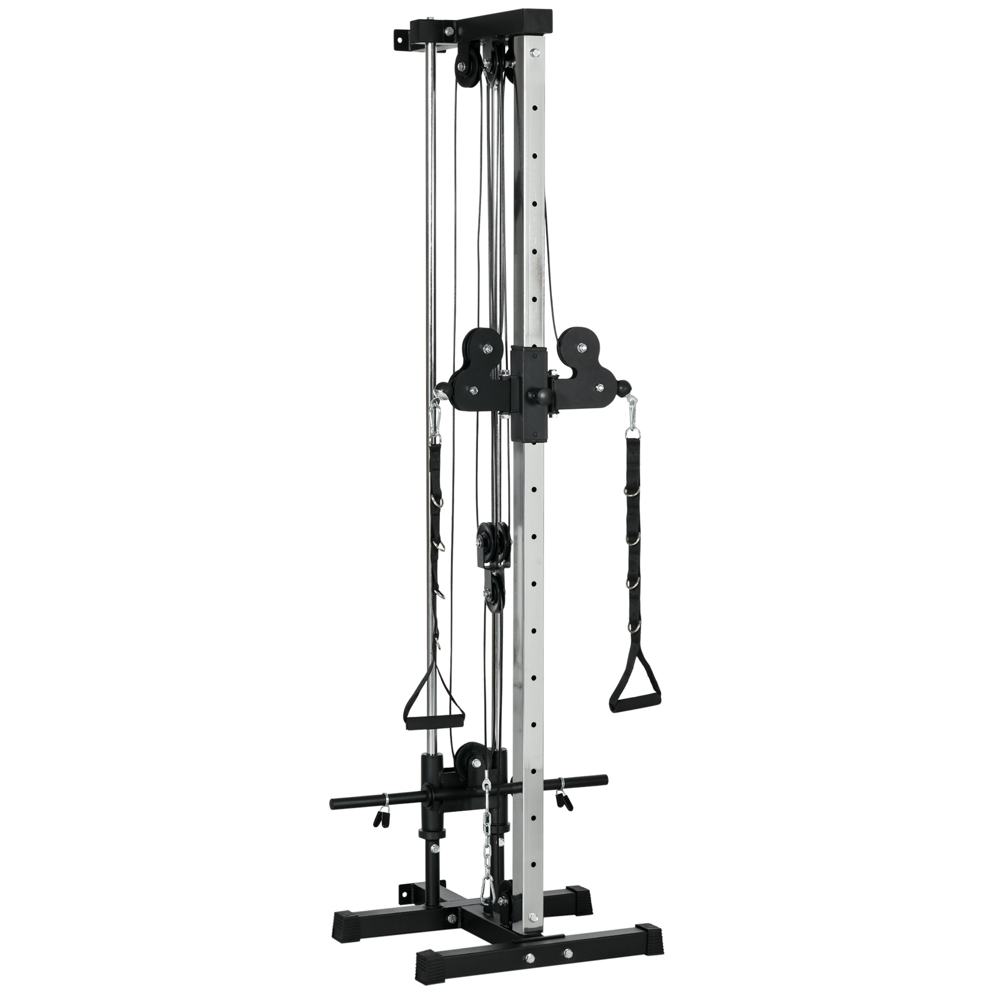 SPORTNOW Höhenverstellbare Power Station 25-165 cm mit Doppelseilzug-Adaptern Multifunktionales Trainingsgerät max. 120 kg, für das Heimtraining 62 x 60 x 200 cm Schwarz