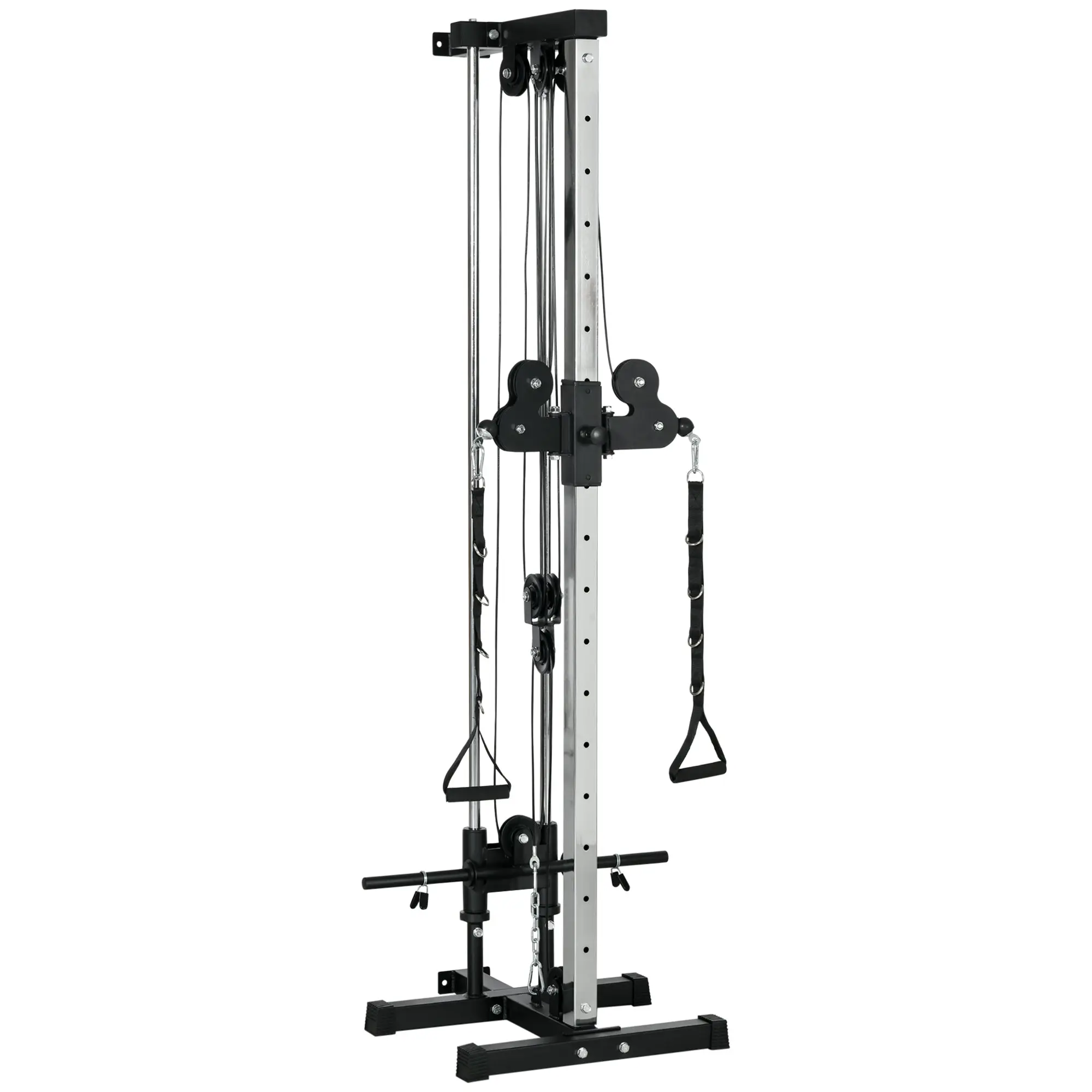 SPORTNOW Adjustable Height Power Station 25-165 cm with Dual Pulley Systems Adapters Multifunctional Training Device max. 120 kg, for Home Workout 62 x 60 x 200 cm Black