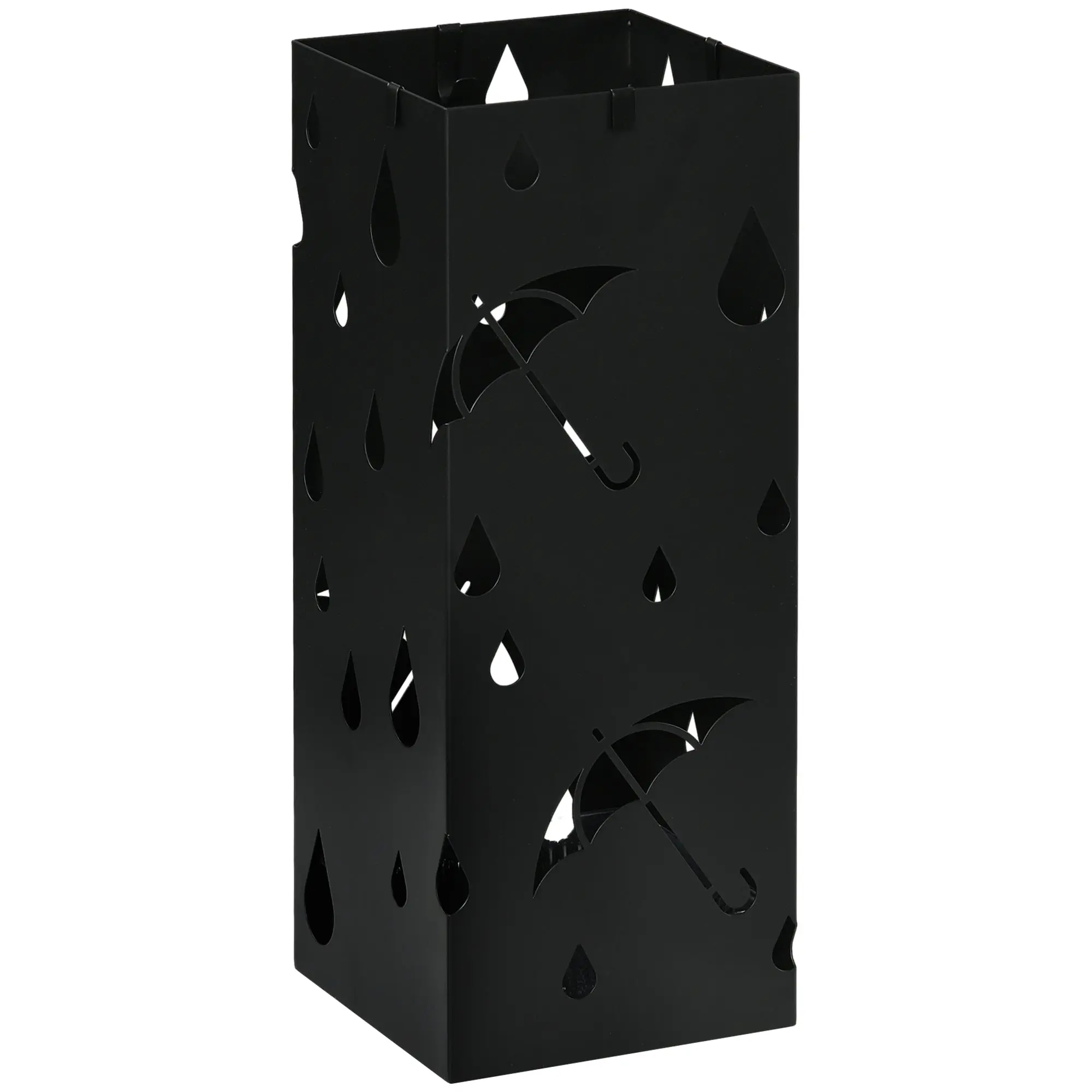 Umbrella Stand Umbrella Stand with 4 Hooks, Water Collection Tray Umbrella Holder for Hallway, Umbrellas & Walking Sticks Steel 15.5 x 15.5 x 40 cm Black