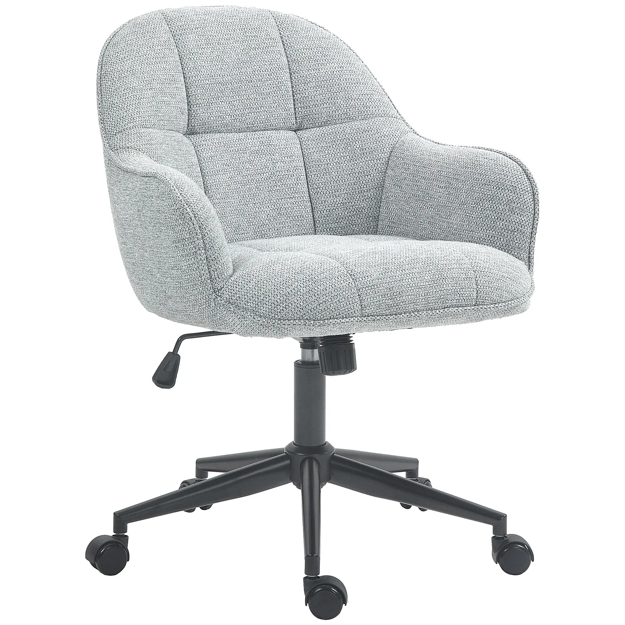 Office Chair Contemporary Design Padded Backrest Seat Height Adjustable 360° Swivel Black Base Grey Fabric Upholstery