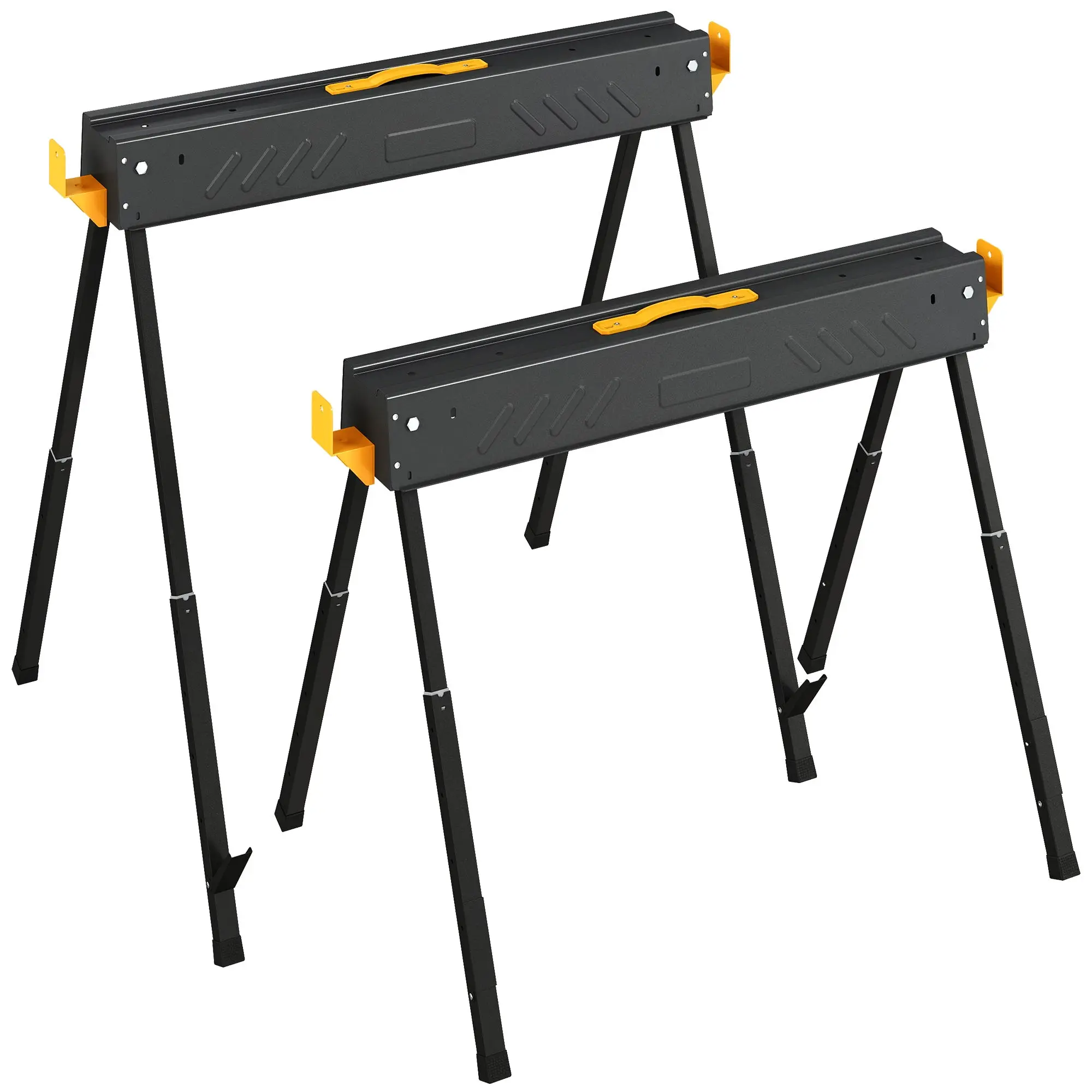 2-Pack Folding Saw Horses, Adjustable 26–33 in, Each Holds 551 lb — Portable Work Stands for 2x4 Lumber, Non-Slip EVA Top, Black