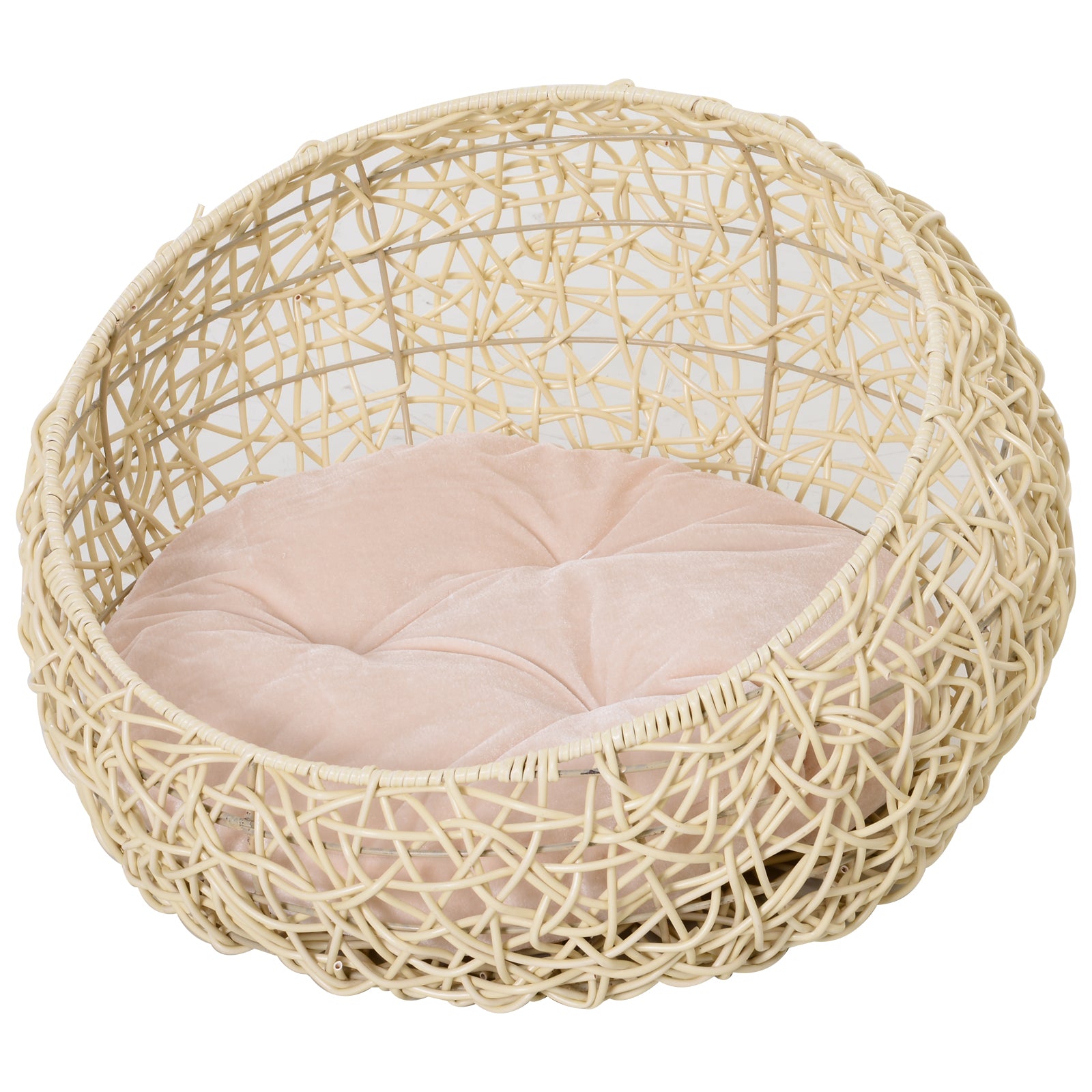 Cat Bed made of Rattan Cat Cave with Cushion Cat Basket Dog Bed Cat Resting Place Dog House Pet Bed for Cats Dogs Beige ?56 x 35 cm