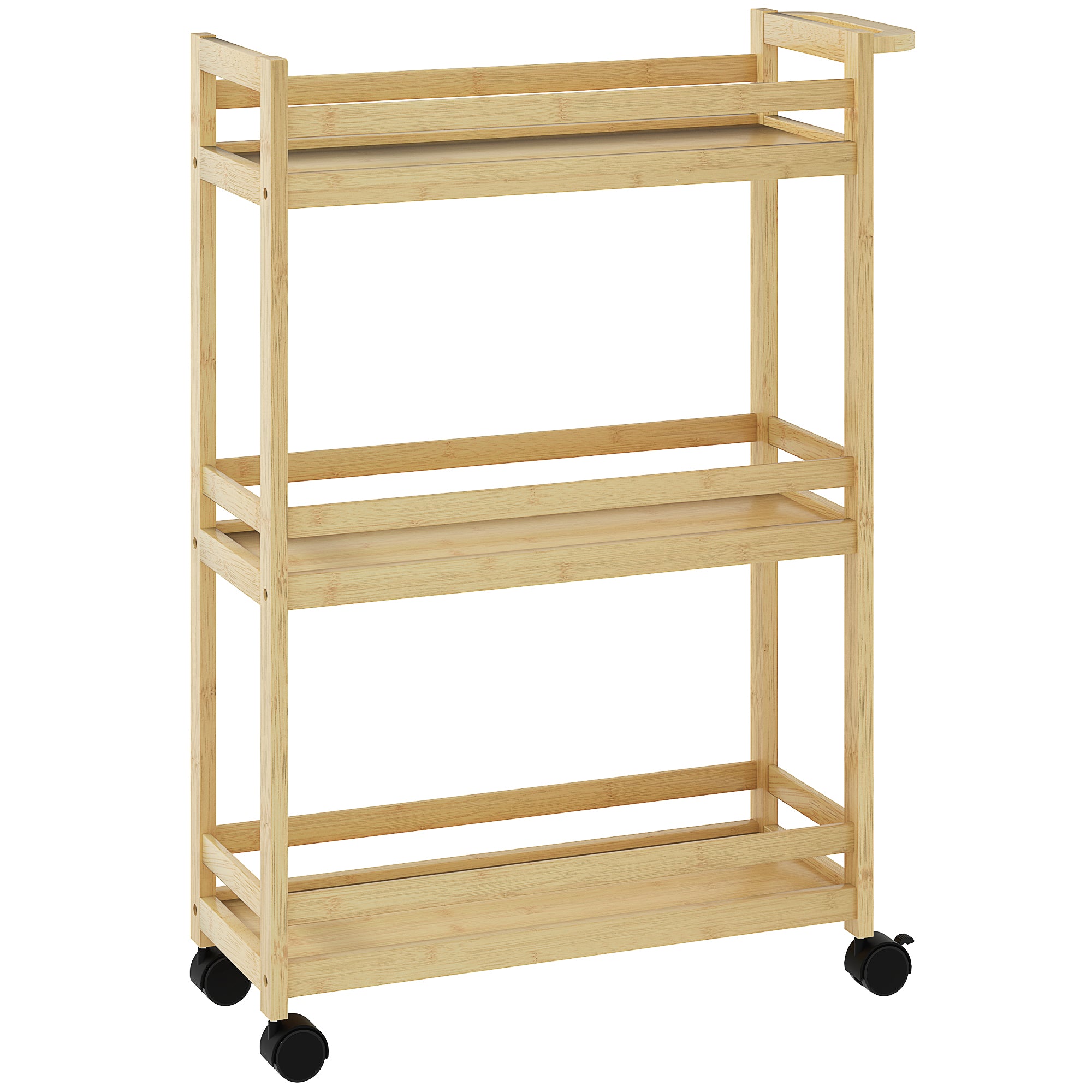 HOMCOM 3-stufiger Bambus Badezimmerregalwagen mit Rädern für Wohnzimmer und Küche 55x20x75 cm Natur