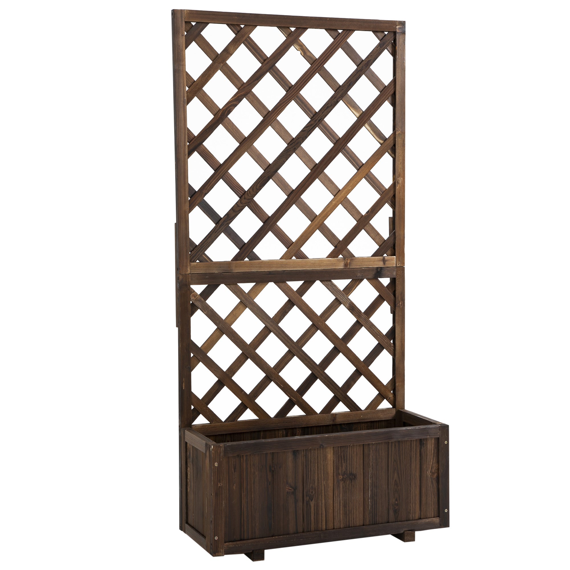 Outsunny Verhoogde Tuinbed Plantenbak met Trellis, Houten Bloembak, 72,5x31,5x149,5cm voor Tuin Balkon Terras, Plantenpot voor Klimplanten, Bloemen, Bruin